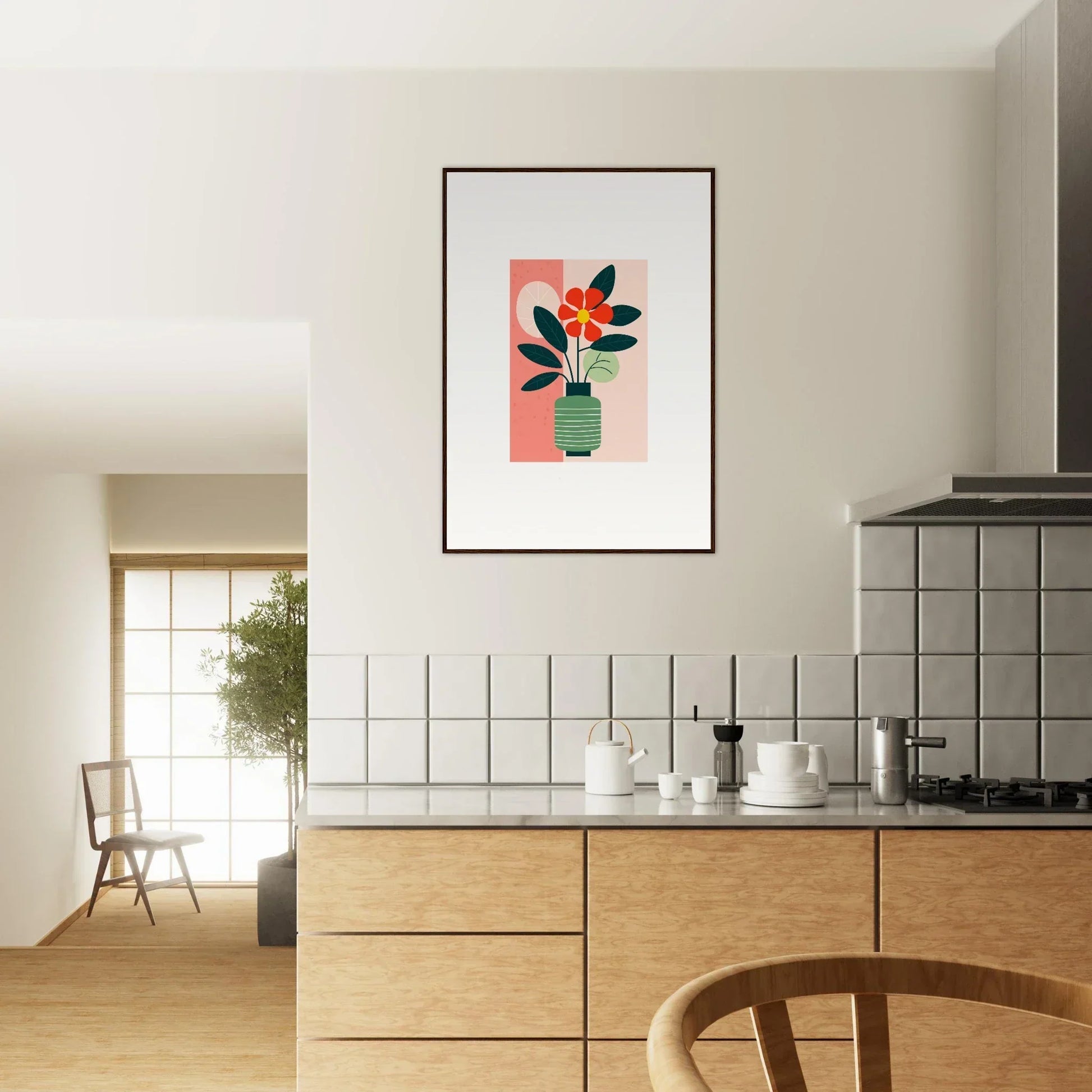 Minimalist vase with flowers on pink, perfect for room decoration as a canvas print