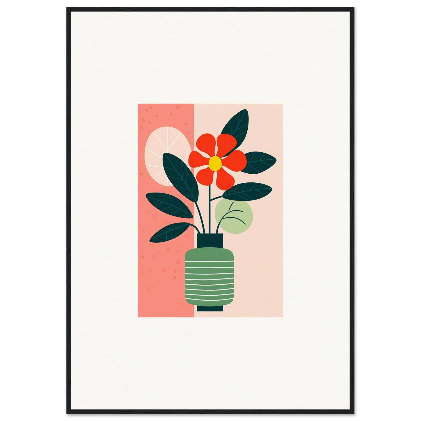 Stylized red flower in green vase for stylish room decoration, bloom echoes canvas print