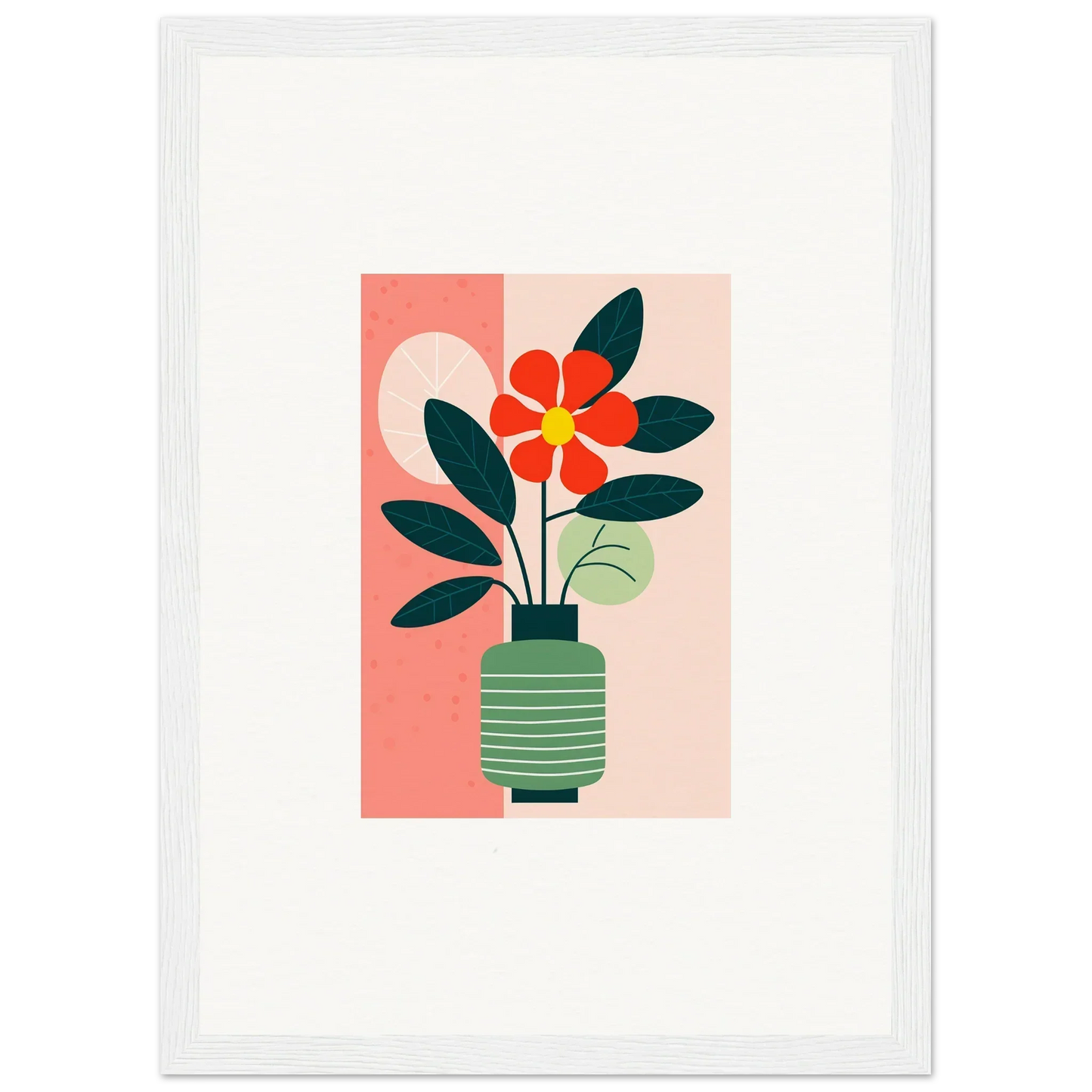 Stylized flower in green vase for a trendy canvas print and room decoration, Bloom Echoes