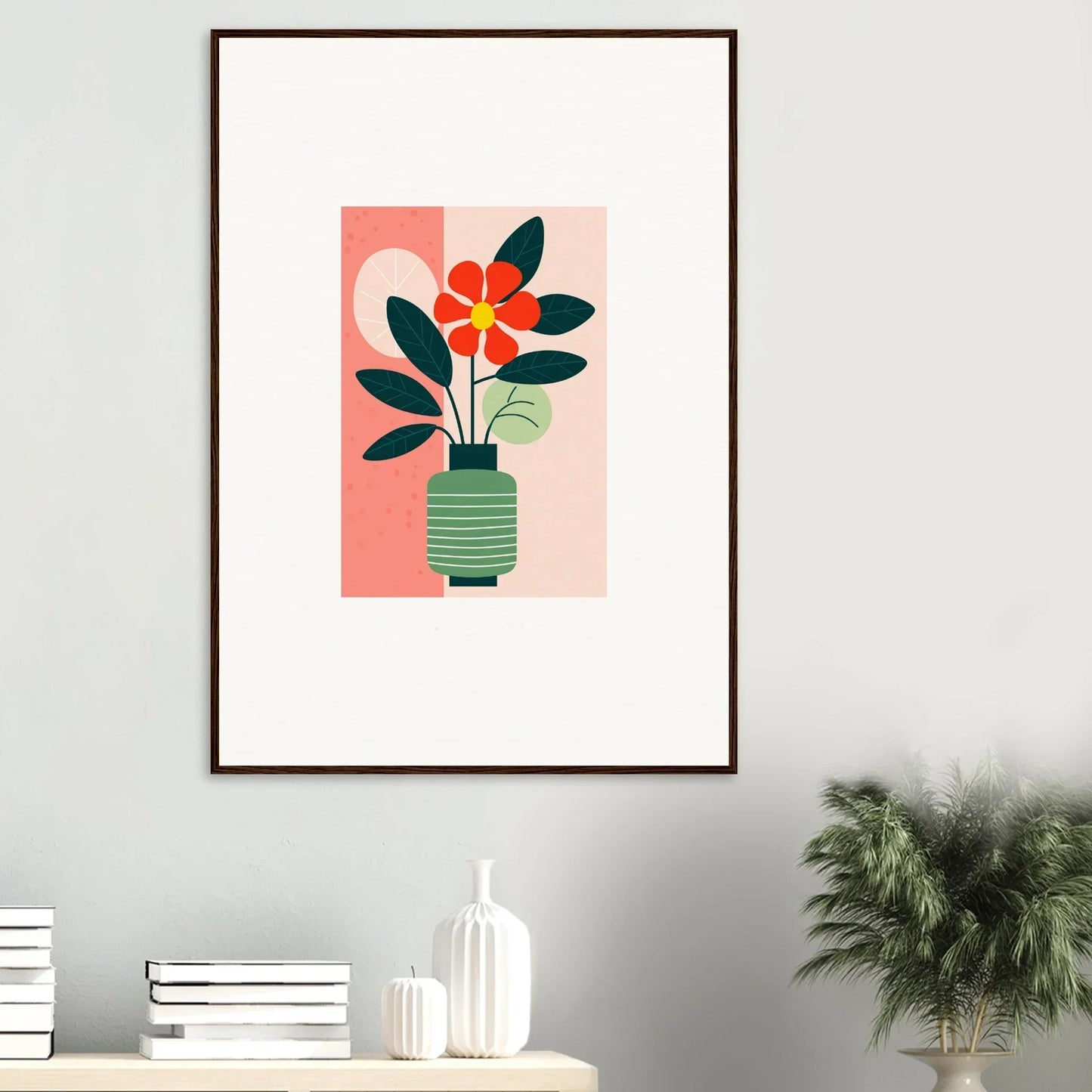 Framed canvas print of Bloom Echoes featuring a flower in a vase for cool room decoration