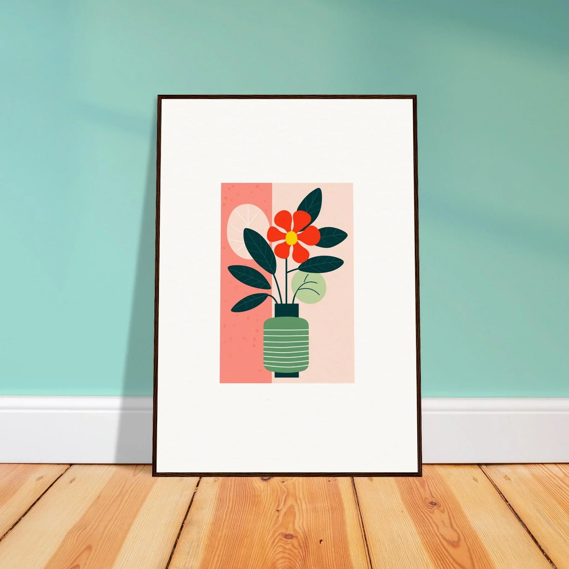 Framed canvas print of stylized flower for chic room decoration, Bloom Echoes theme