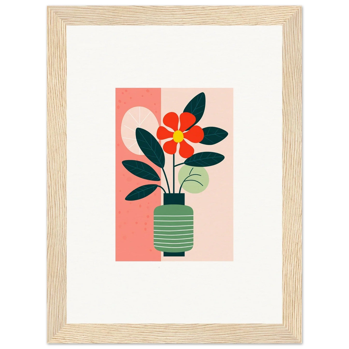 Stylized illustration of a red flower in a green vase for Bloom Echoes canvas print