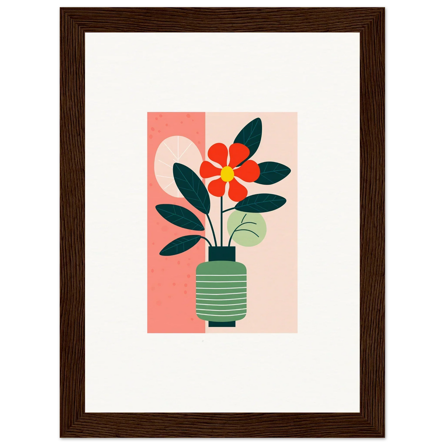 Stylized red flower in green striped vase for bloom echoes canvas print decor