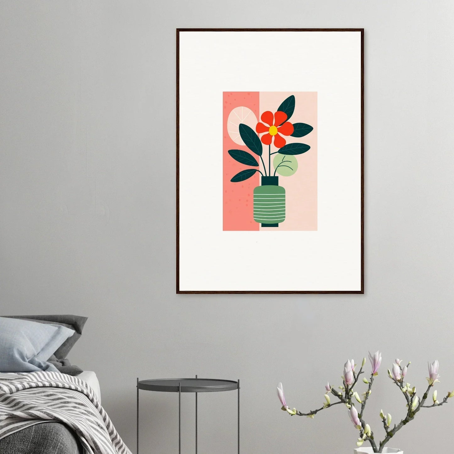Framed canvas print of Bloom Echoes featuring a vibrant potted plant for room decoration