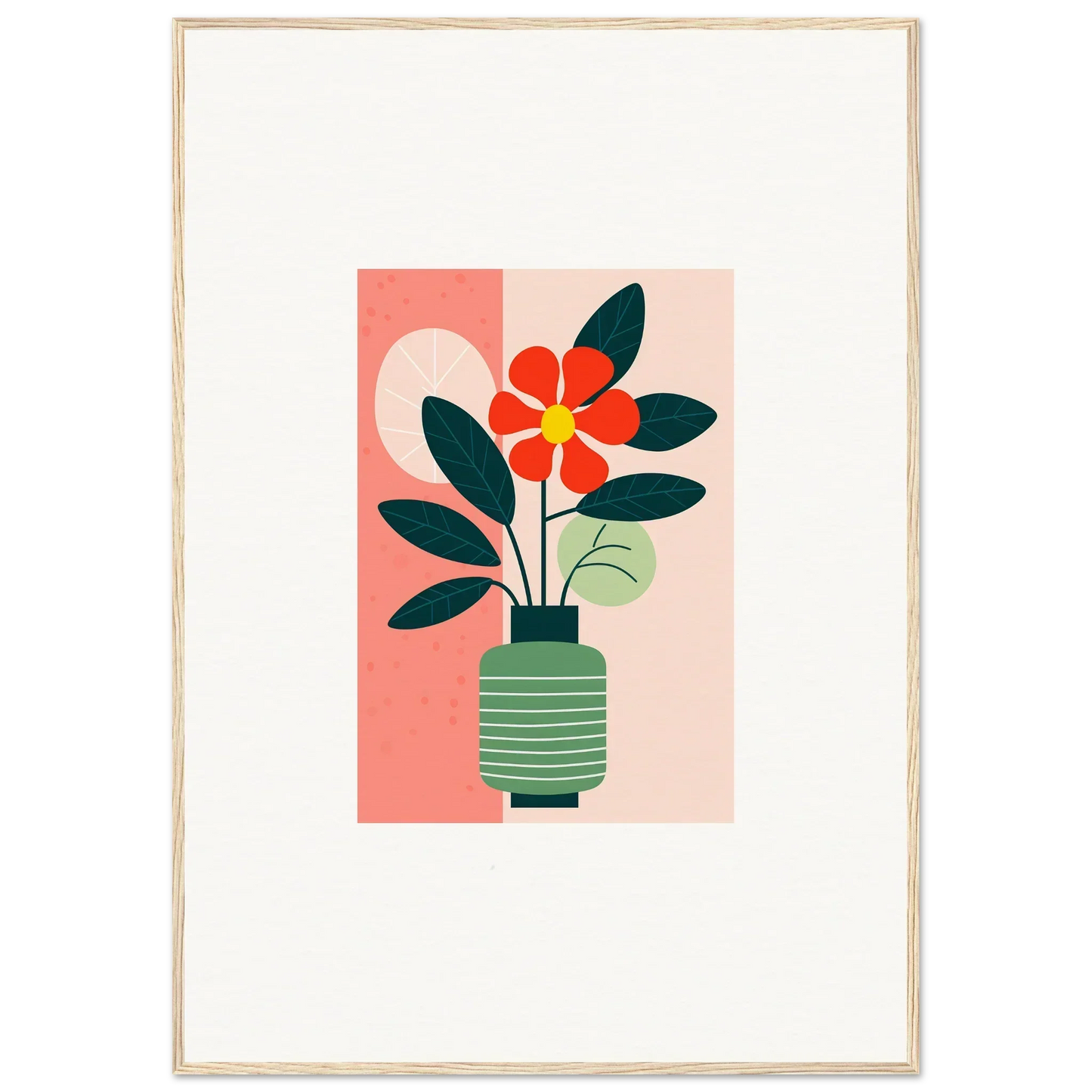 Stylized red flower in green vase for a vibrant bloom echoes canvas print decor