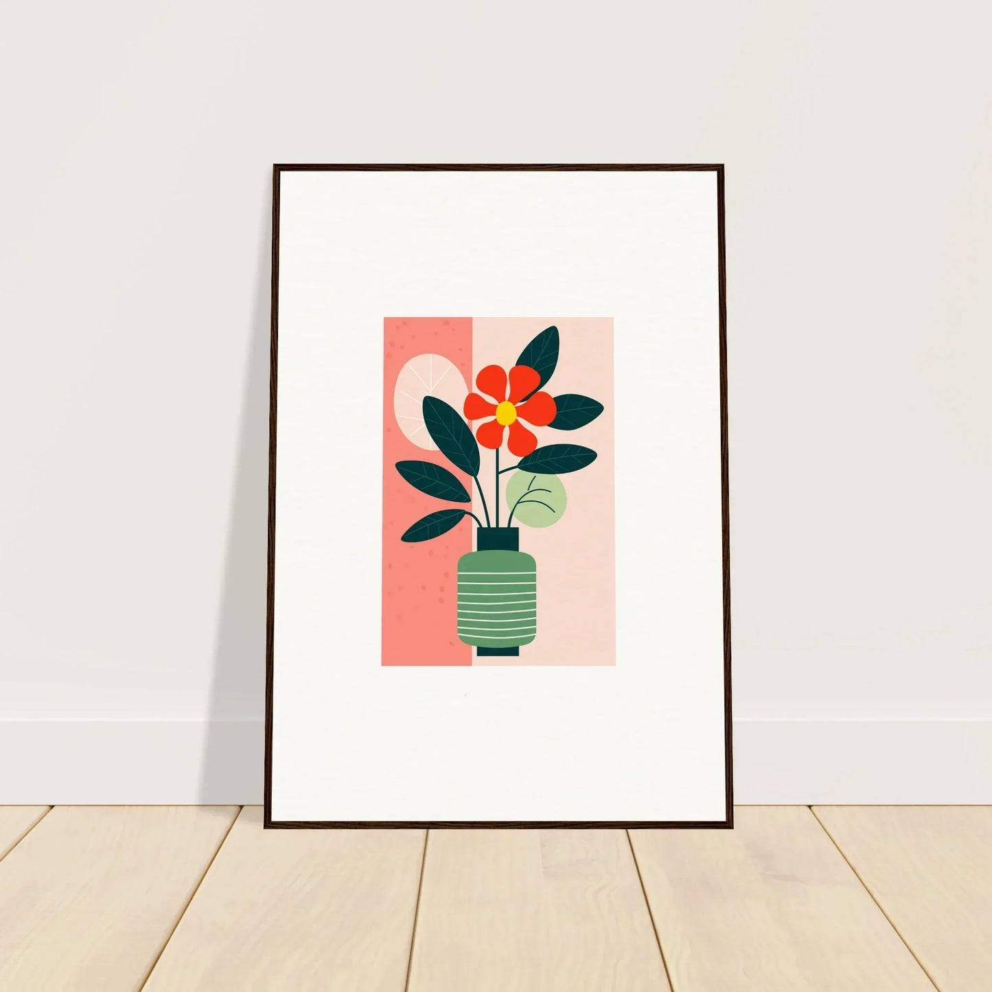 Framed canvas print of Bloom Echoes, featuring a vibrant flower in geometric design
