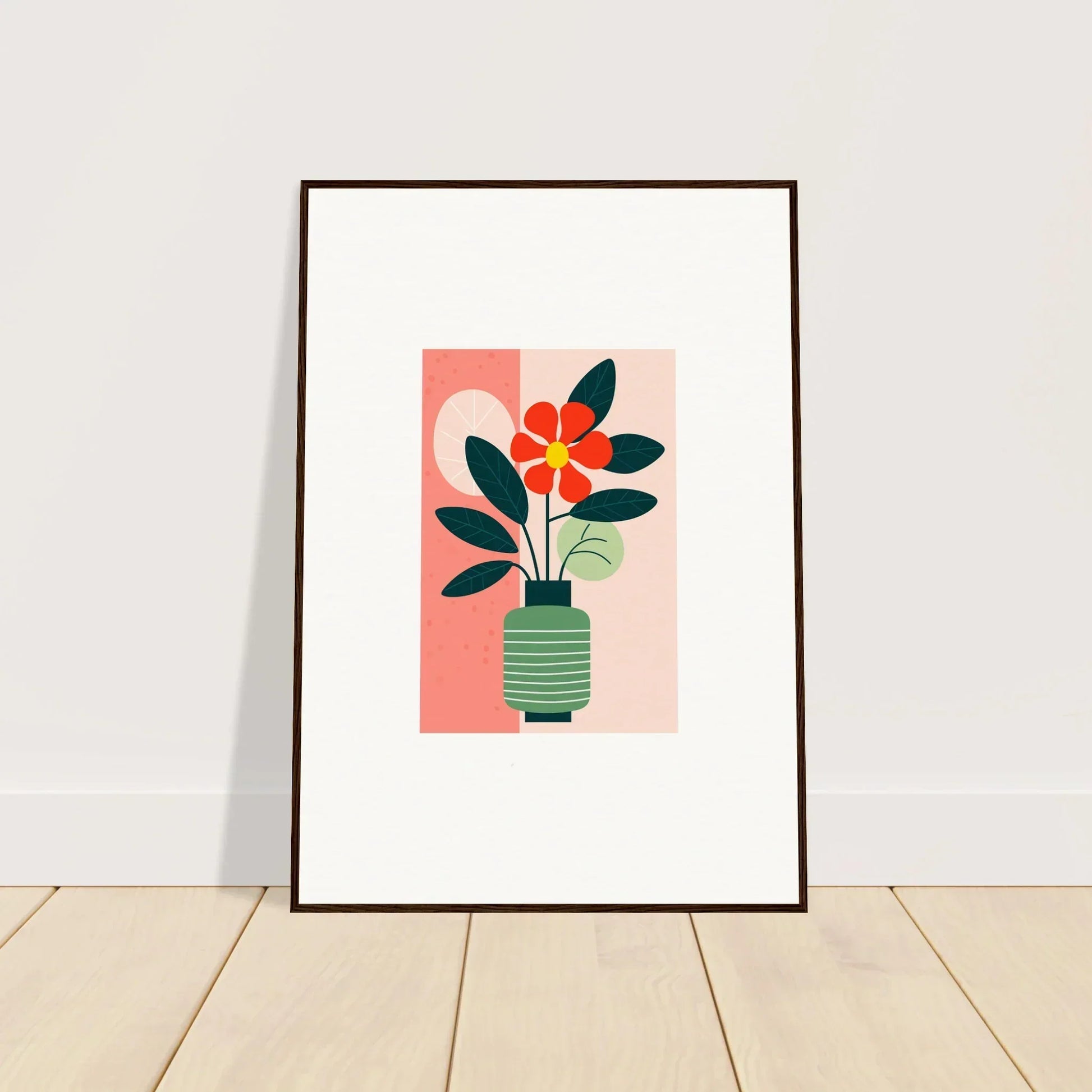 Framed canvas print of Bloom Echoes, featuring a vibrant flower in geometric design