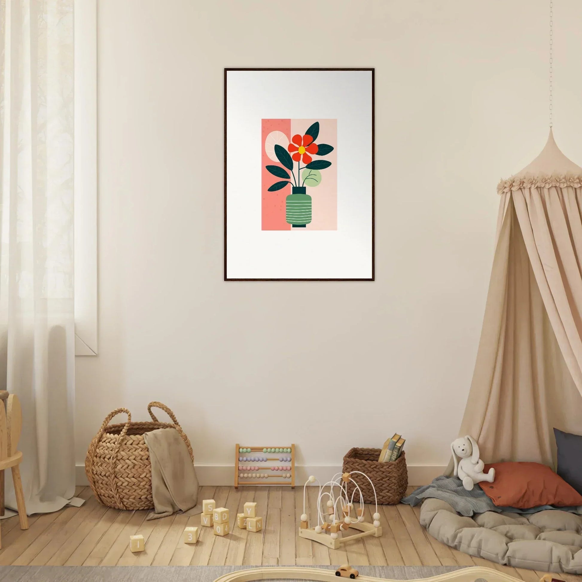 Stylized plant in a vase with colorful geometric shapes for room decoration canvas print