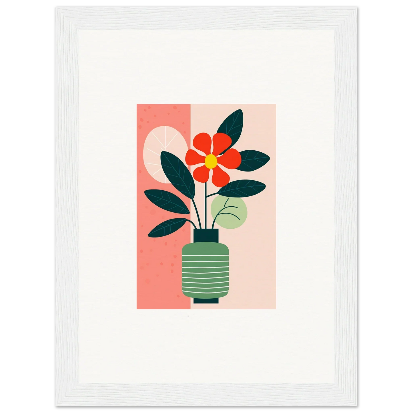 Stylized flower in a green striped vase for bloom echoes canvas print room decoration