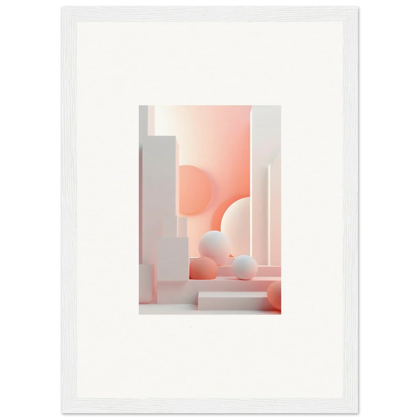 Abstract architectural composition featuring soft pink geometric shapes and forms.