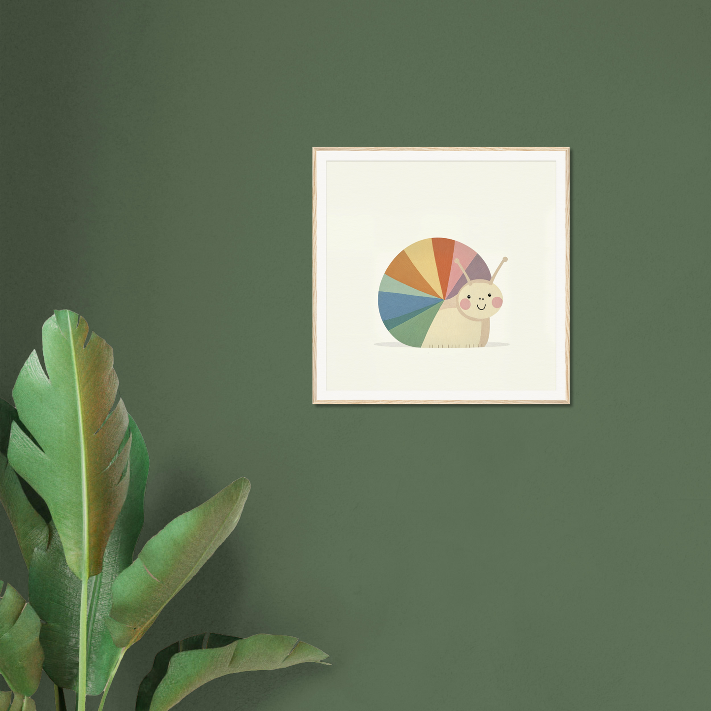 Colorful snail artwork framed on a wall, a Special Edition Art design in Snail’s Spiraling Symphony