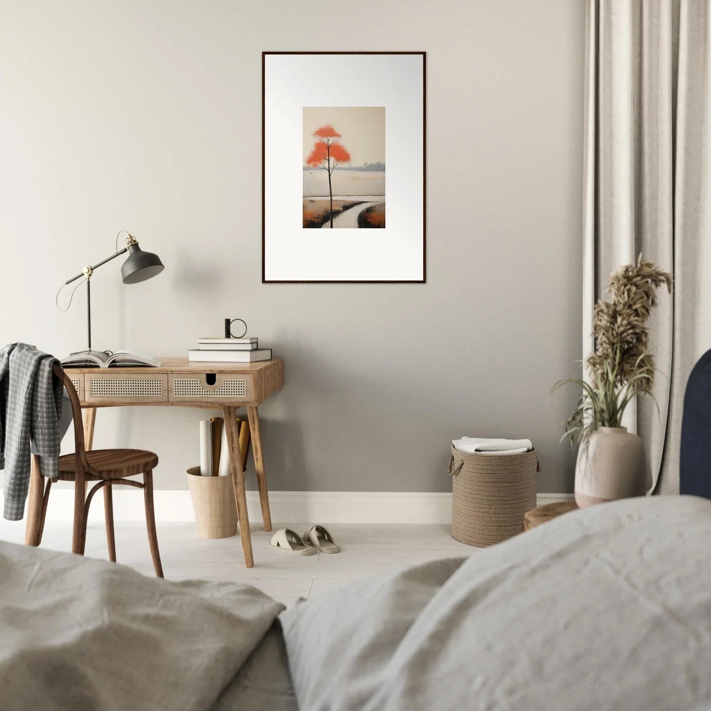 Framed Solitary Abyss Whispers artwork featuring an orange tree in a misty scene