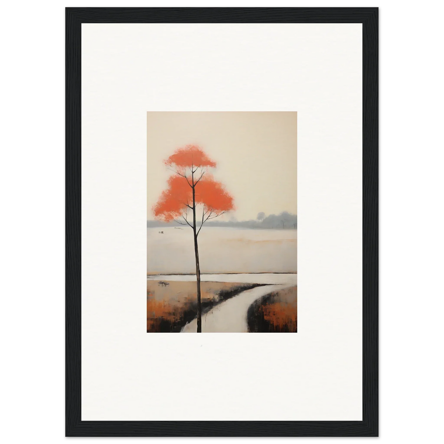 Vibrant orange-red tree by a stream in Solitary Abyss Whispers scene