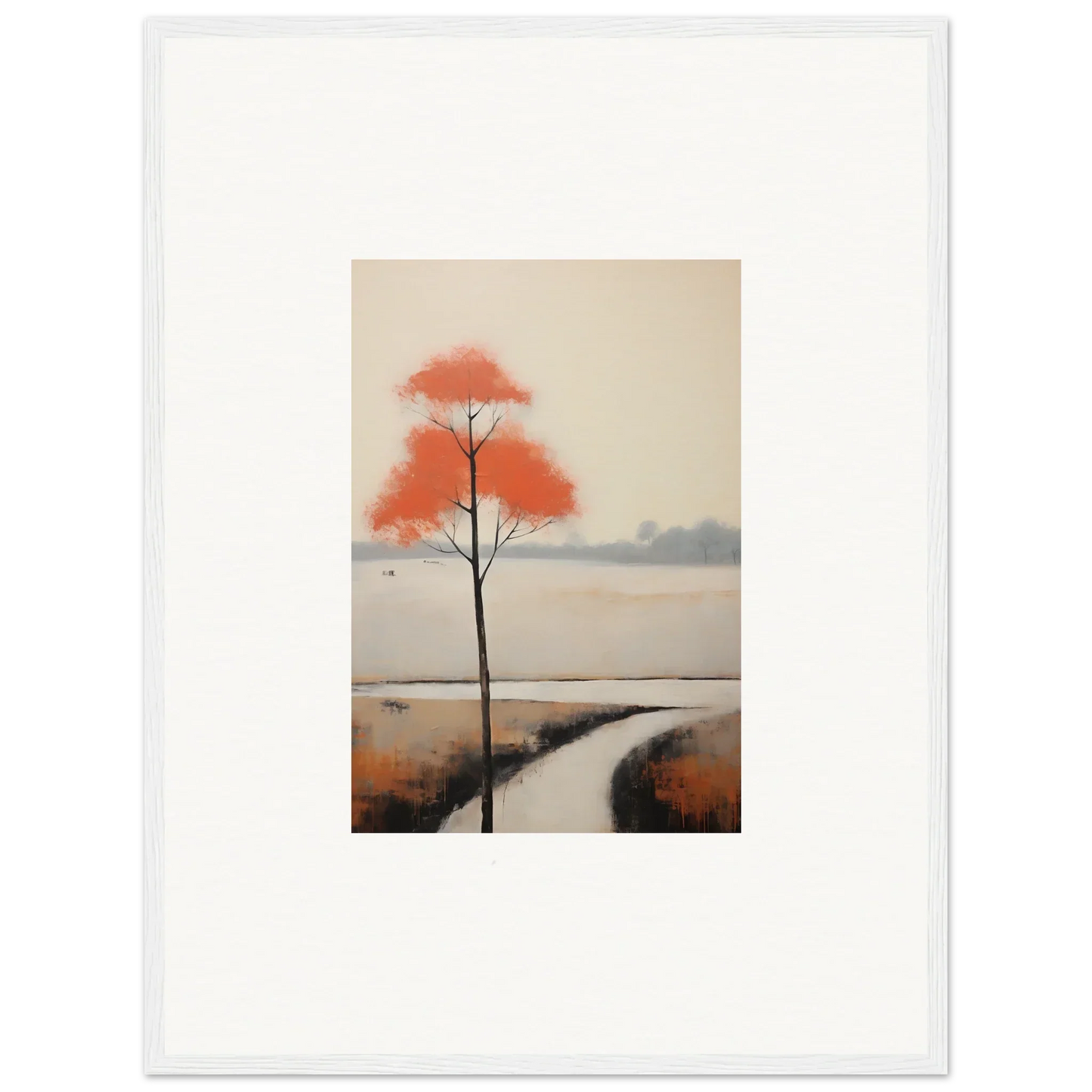 Lone tree with orange autumn leaves by a stream from Solitary Abyss Whispers