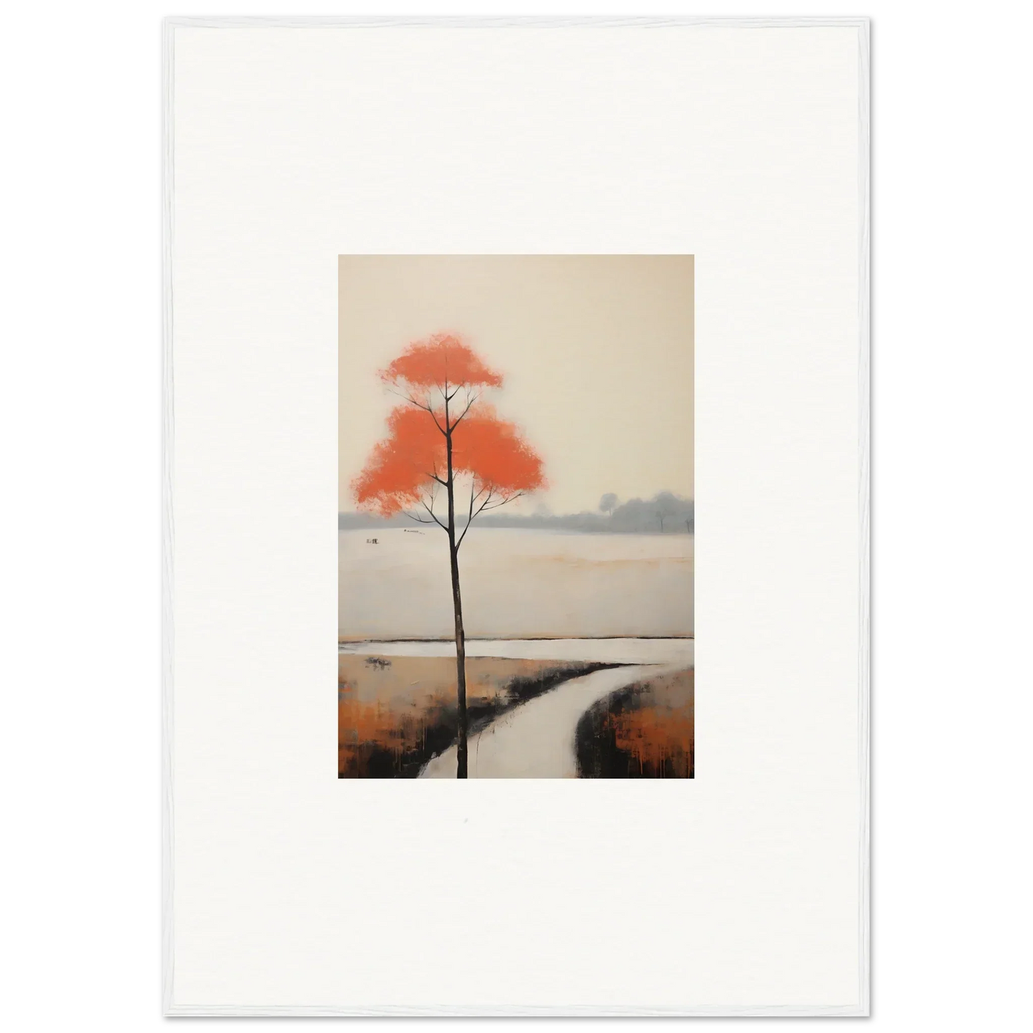 Solitary tree with vibrant autumn colors near a winding stream in Solitary Abyss Whispers