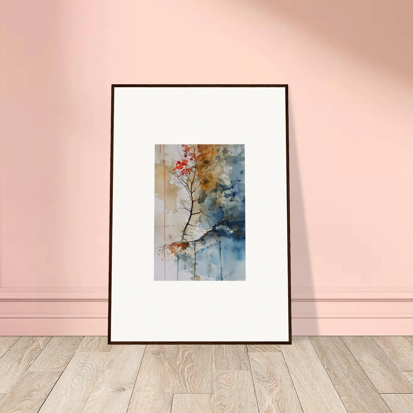 Framed watercolor painting of red berries for elegant room decor with Spectrum Spoon