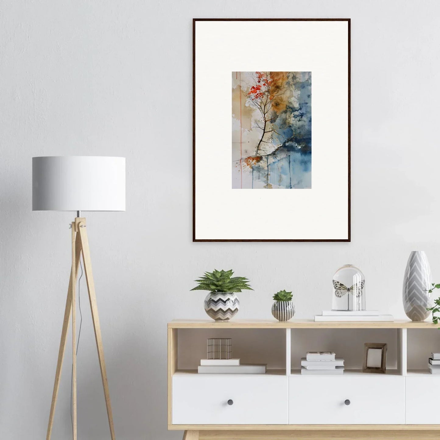 Framed wall art of abstract watercolor flowers for elegant room decor with Spectrum Spoon