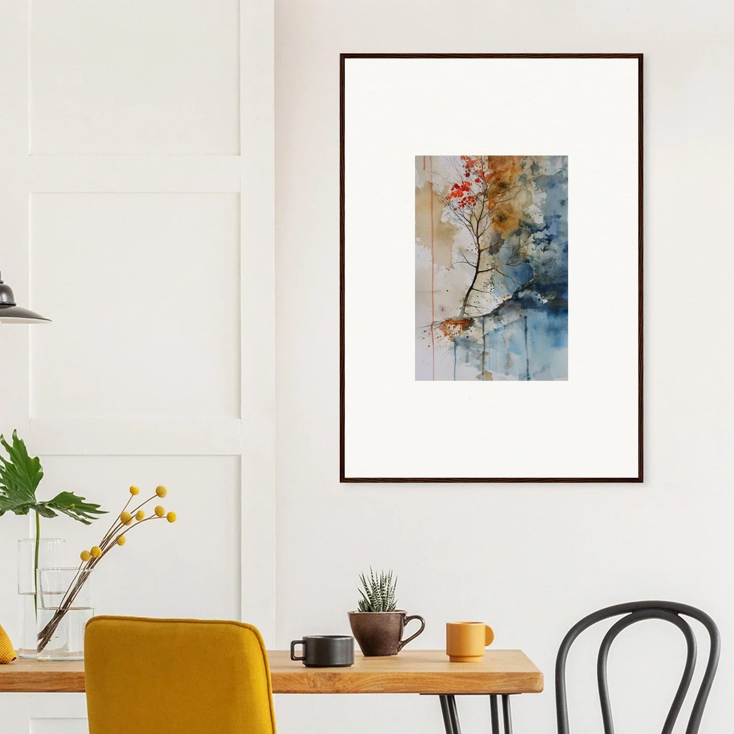 Framed wall art of a tree branch with red blossoms, perfect for room decor and Spectrum Spoon