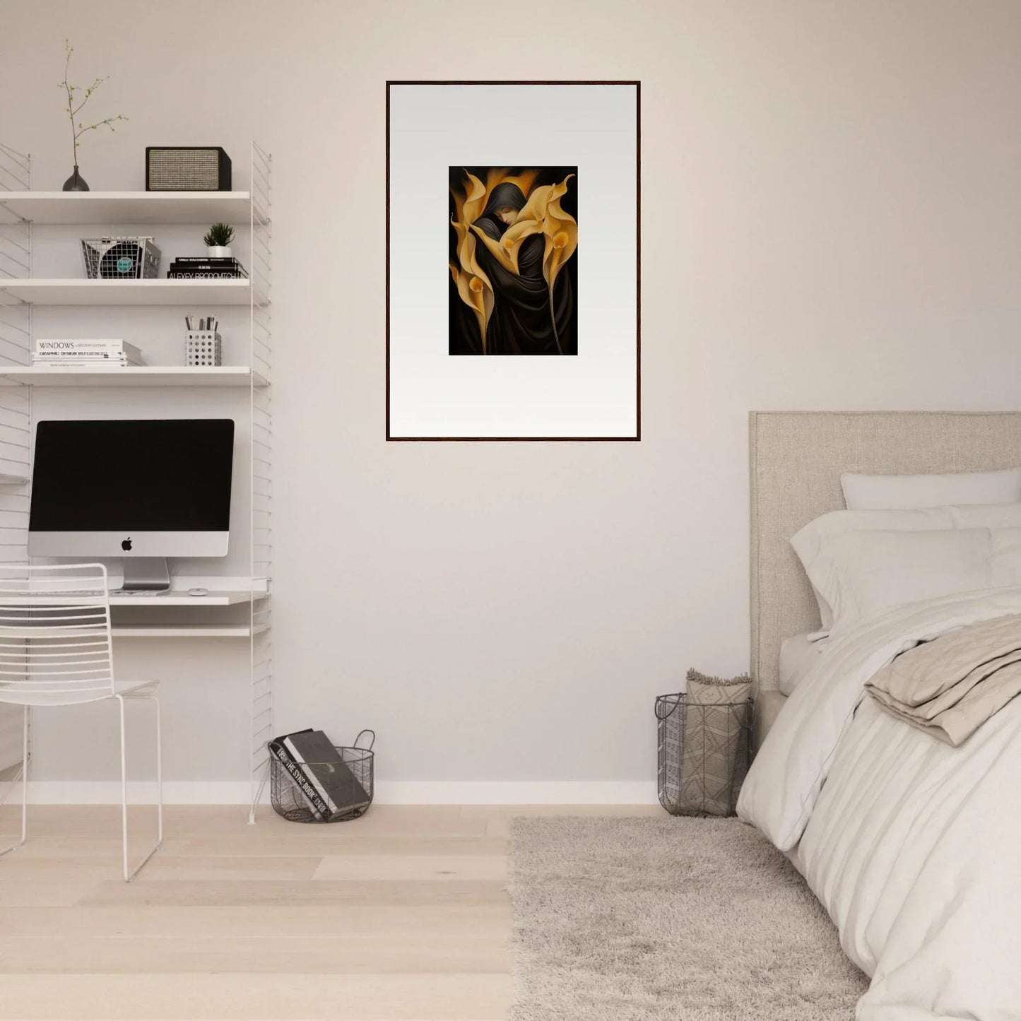 Framed canvas print of golden leaves and Wabbered Orchids for stylish room decoration