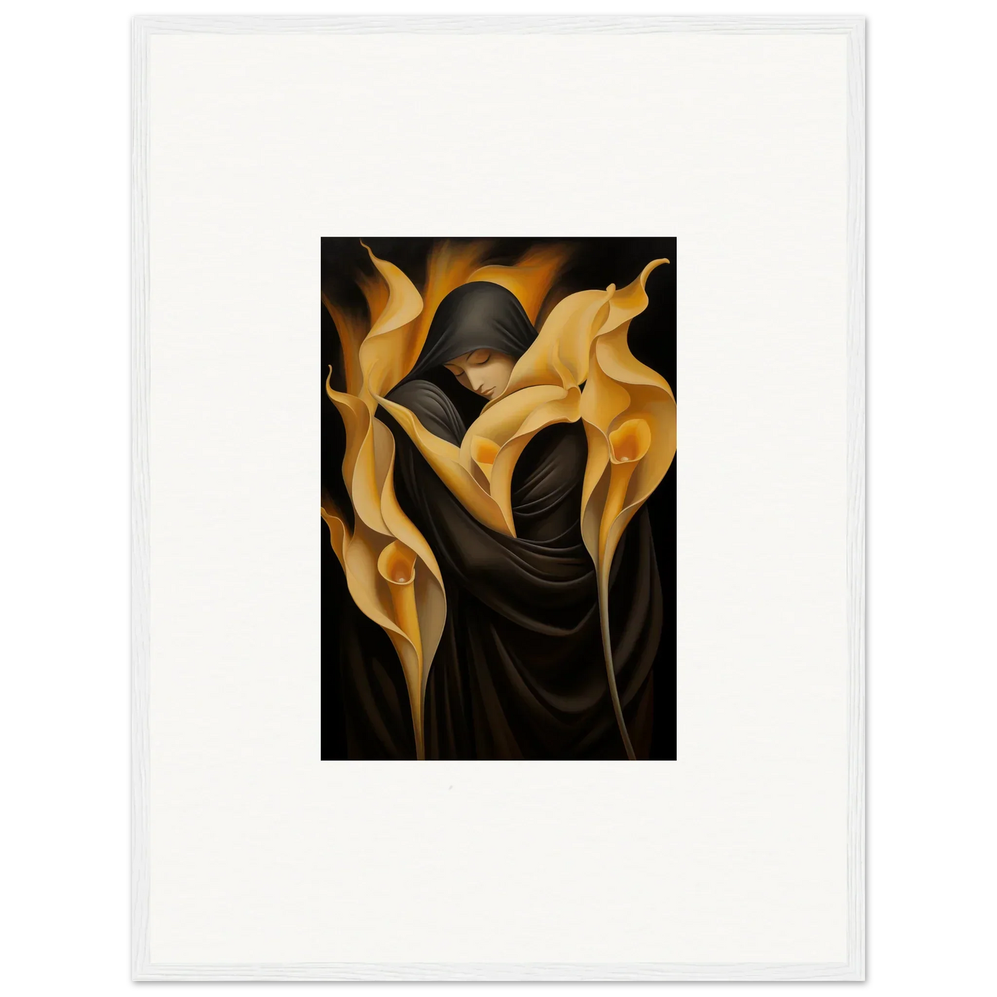 Elegant yellow calla lilies and Wabbered Orchids canvas print for stylish room decoration