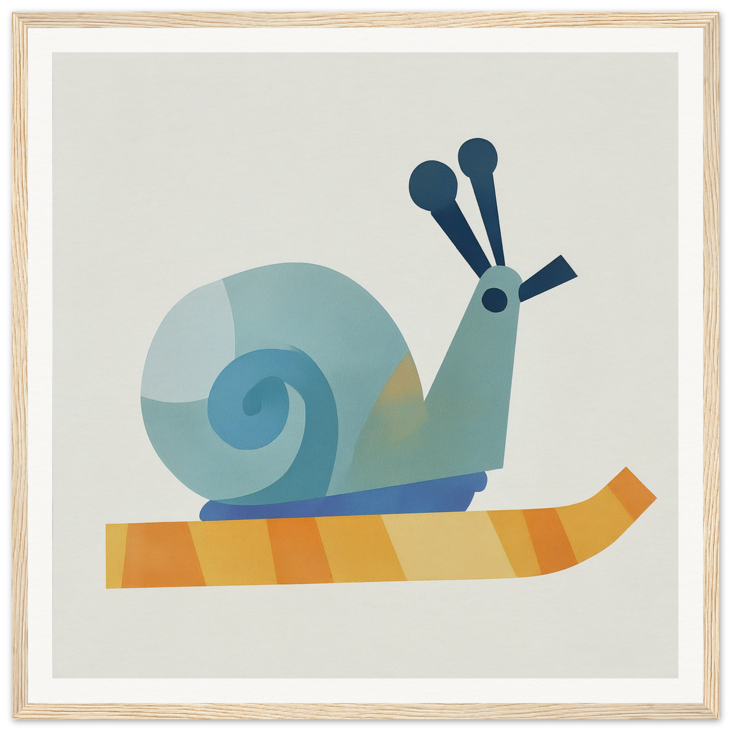Blue snail with antennae on an orange striped surface from Spiral Dreams Voyage