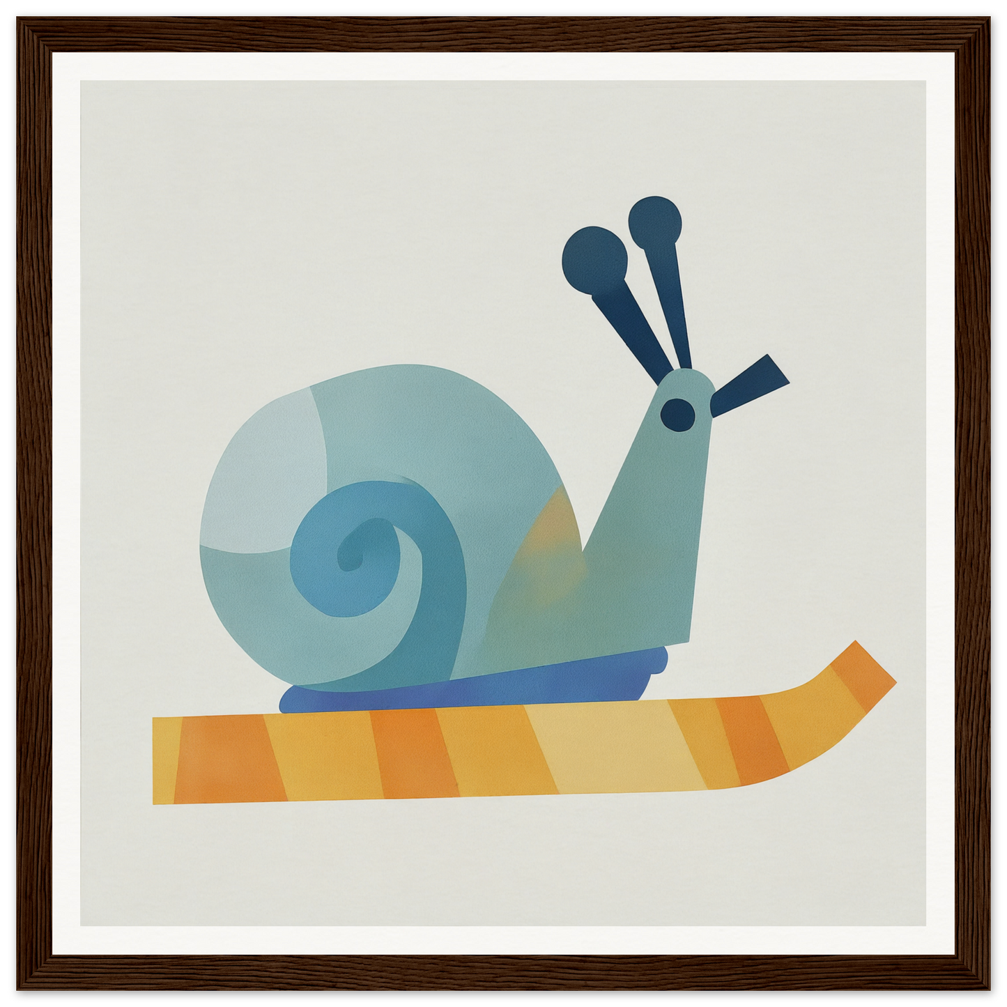 Blue snail with antennae on orange stripes in Spiral Dreams Voyage