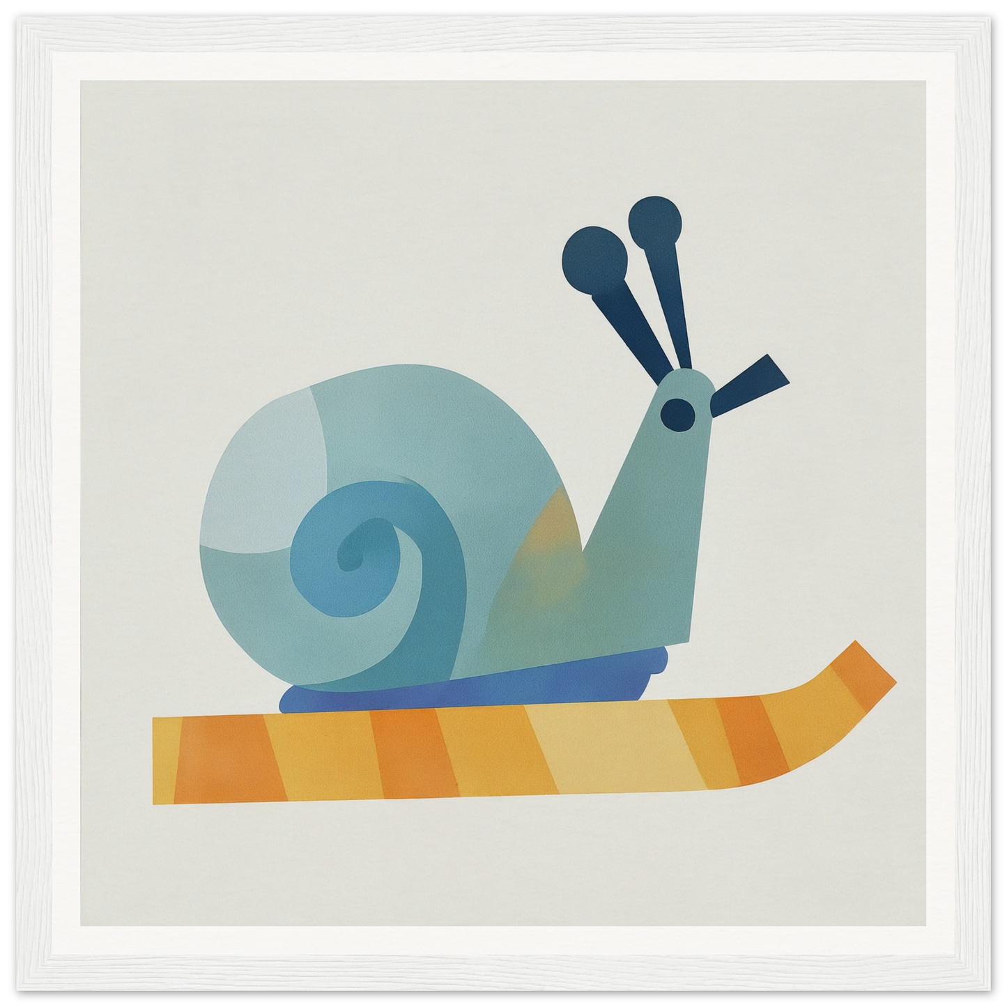 Blue snail with antennae on orange stripes, part of Spiral Dreams Voyage collection