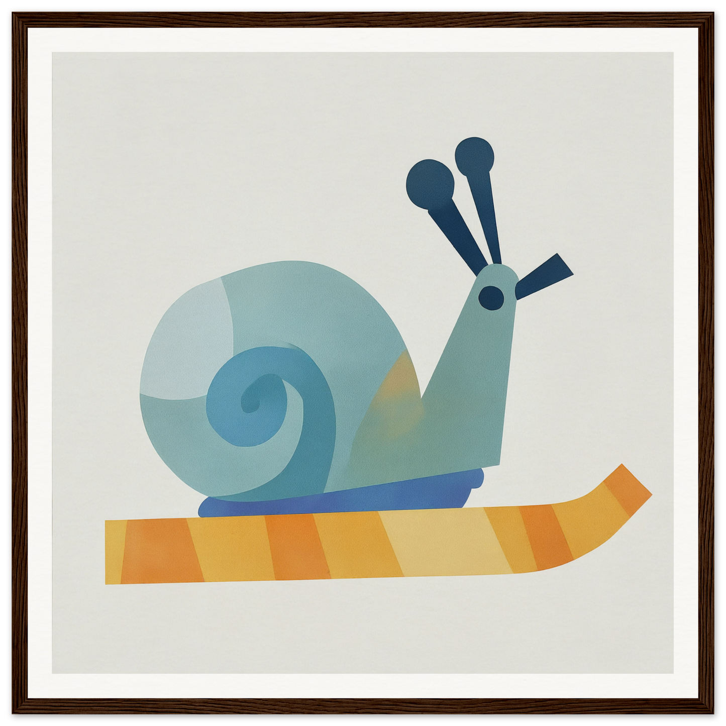 Blue snail with antennae on orange stripes, featured in Spiral Dreams Voyage