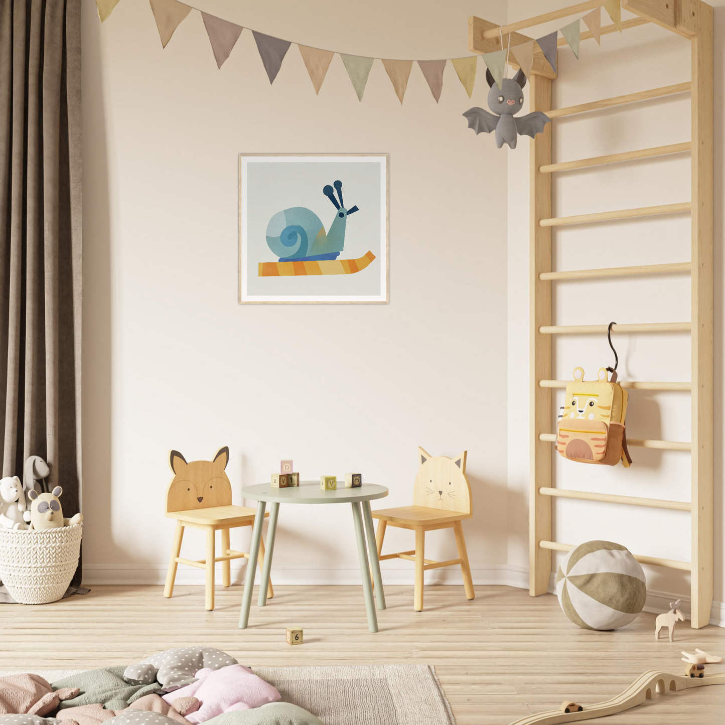Children’s play area featuring animal-themed chairs and table from Spiral Dreams Voyage