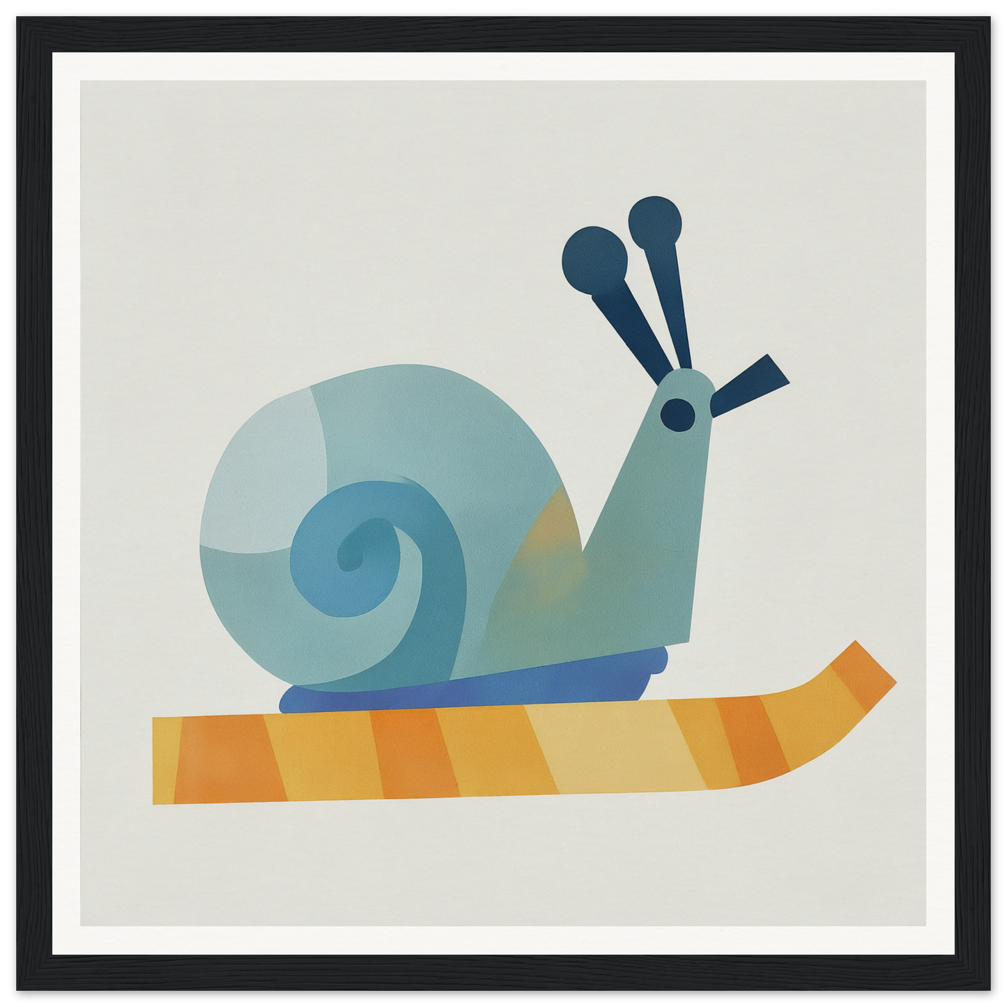 A blue snail with antennae on an orange striped surface, Spiral Dreams Voyage product