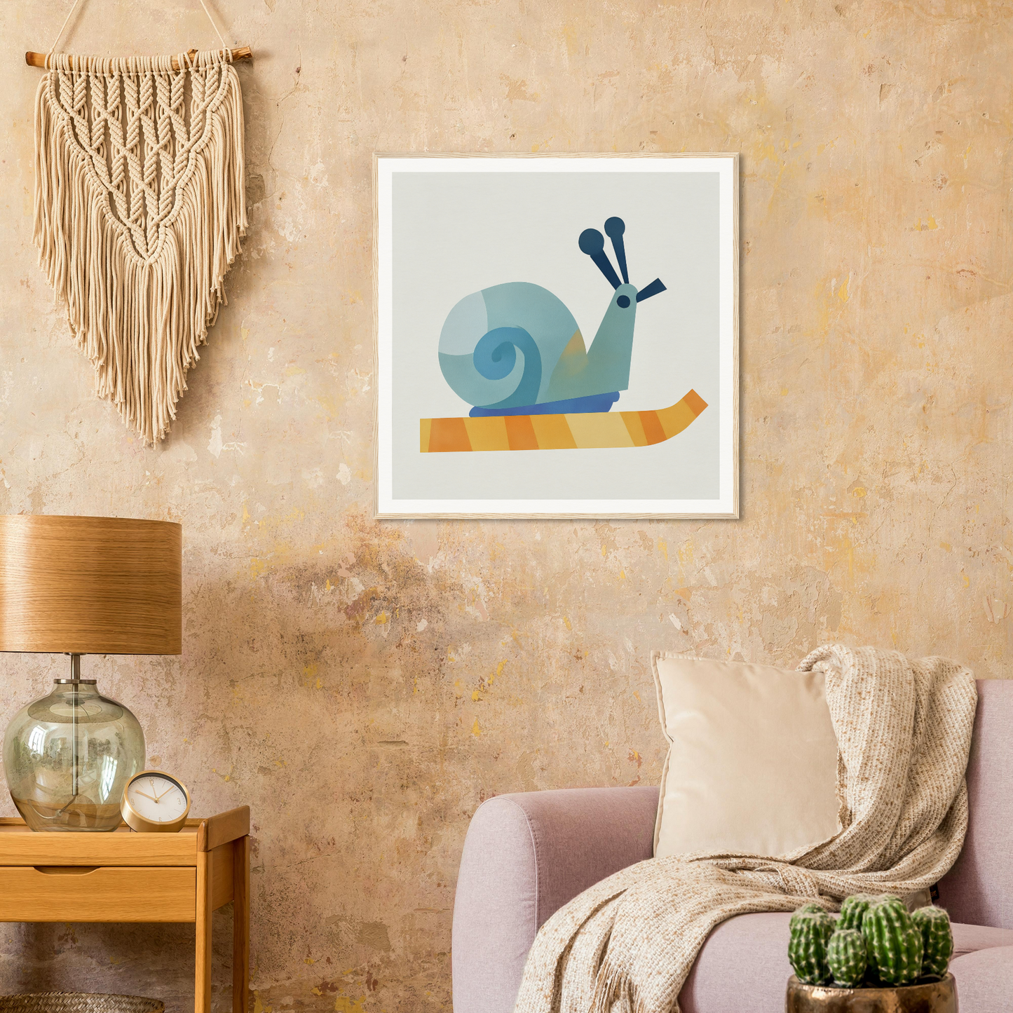 Cute blue snail illustration in a white frame for Spiral Dreams Voyage product
