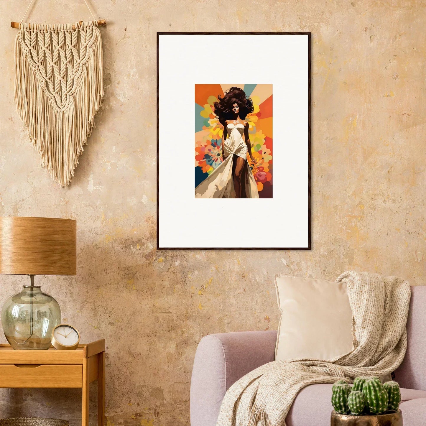 Vibrant portrait on colorful background in Starlit Lux Dame framed wall art