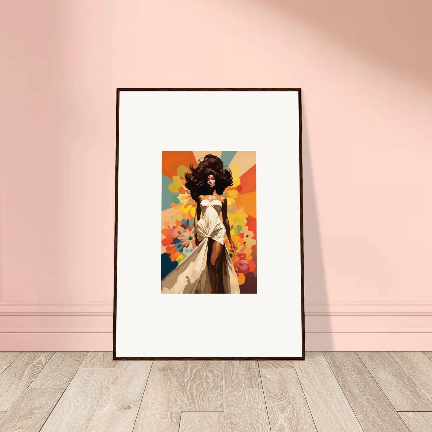 Framed wall art of Starlit Lux Dame, featuring a figure with an afro and sunburst design