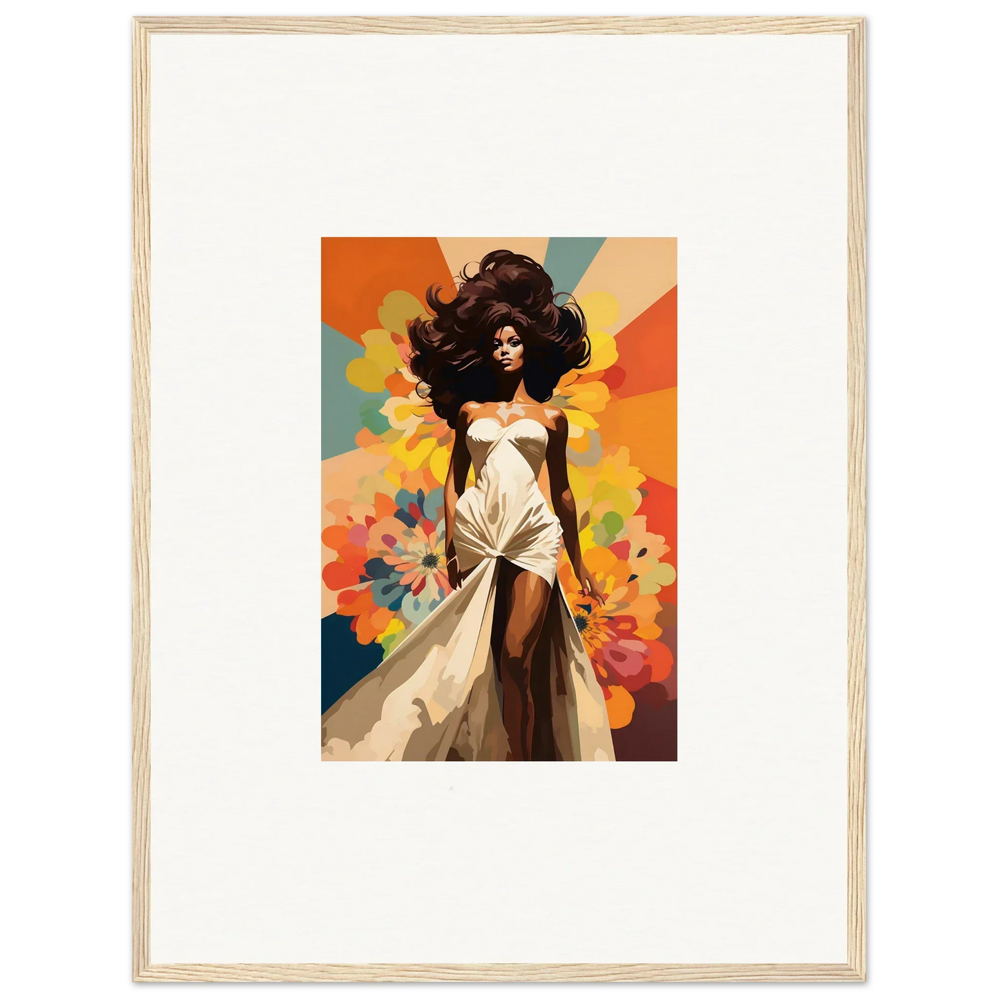 Framed wall art of Starlit Lux Dame featuring a woman in a flowing dress and sunburst