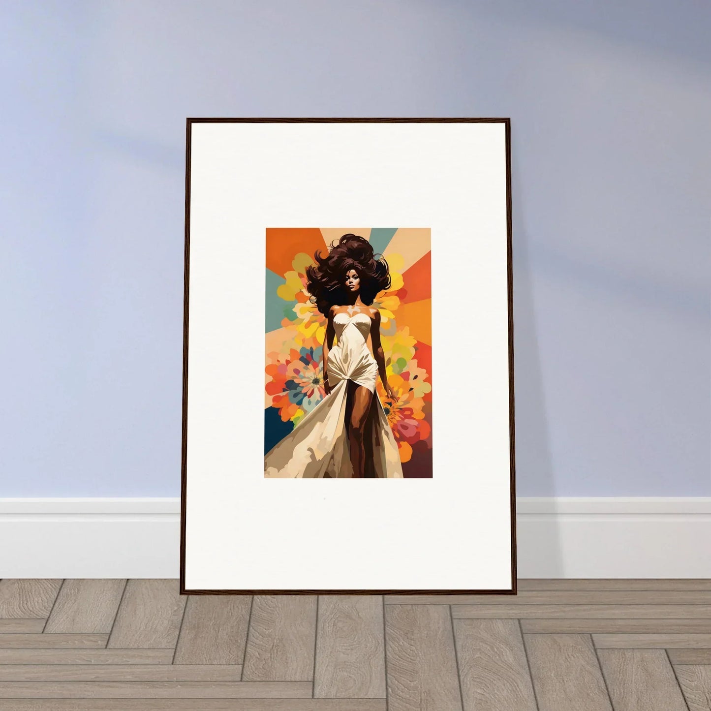Framed wall art of Starlit Lux Dame with vibrant afro portrait and colorful background