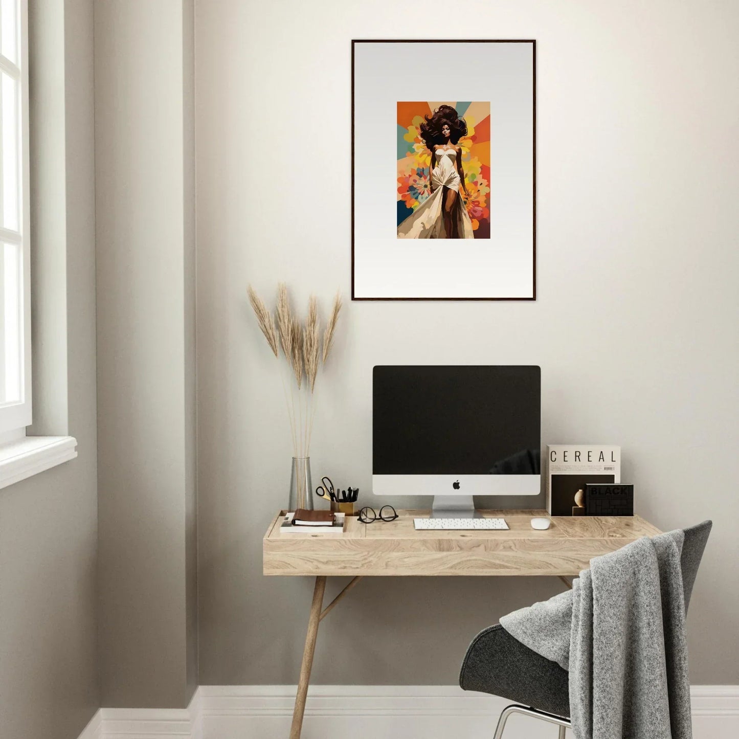 Simple wooden desk with iMac and framed wall art from Starlit Lux Dame special edition