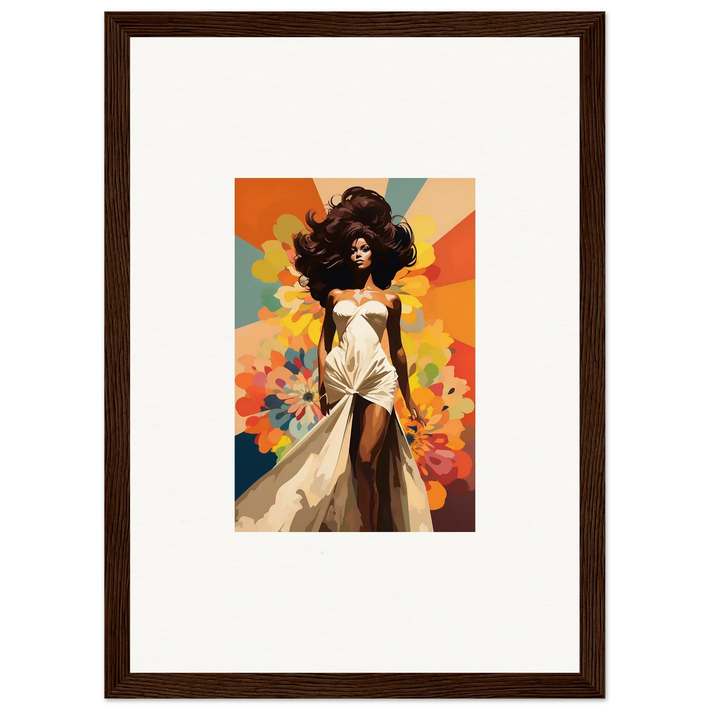 Framed wall art of Starlit Lux Dame with a figure in a white dress on an abstract background