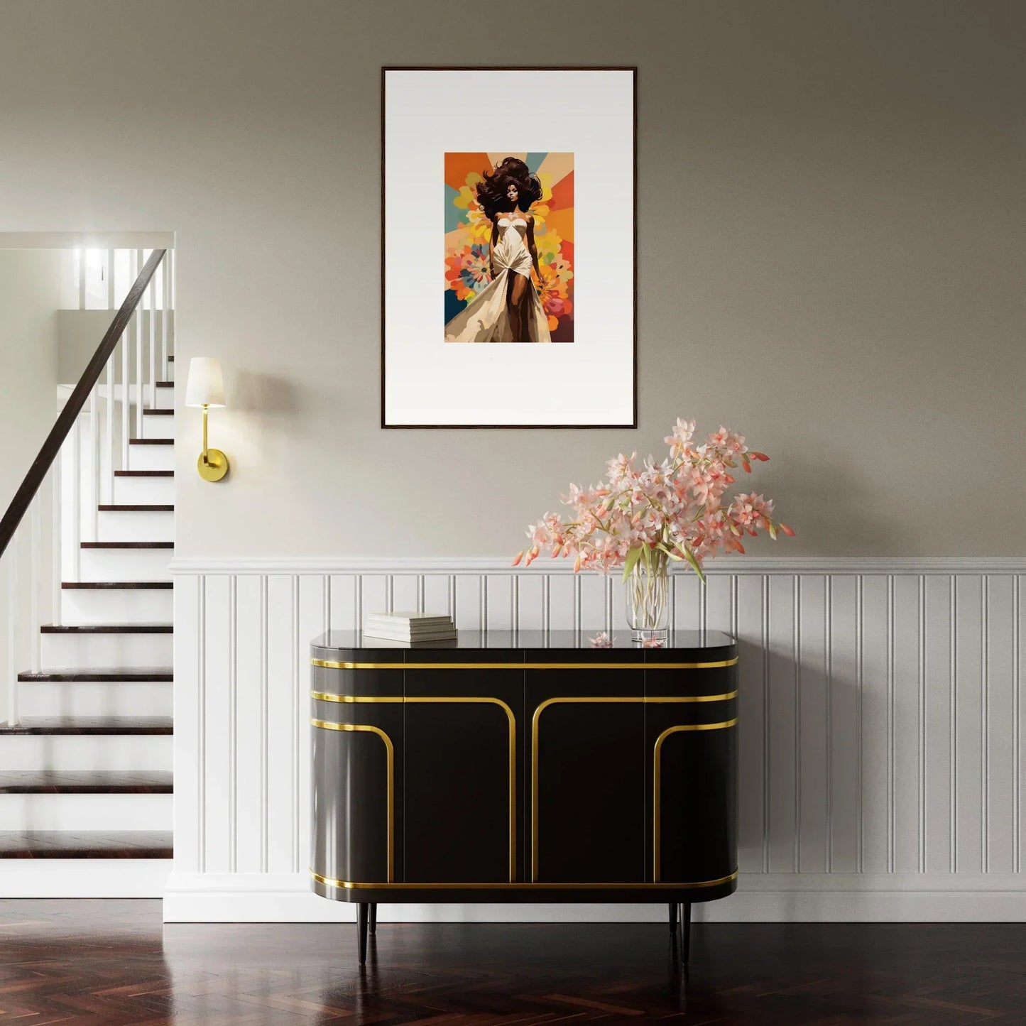 Art Deco black cabinet with gold trim and curves from the Starlit Lux Dame special edition