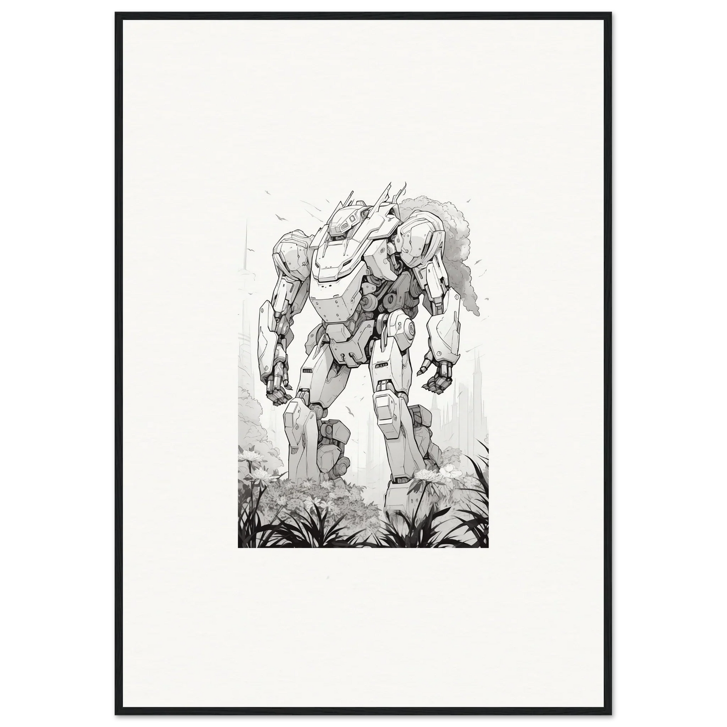 Robotic humanoid with armor, a striking piece for your Sky Alchemy room decoration canvas print