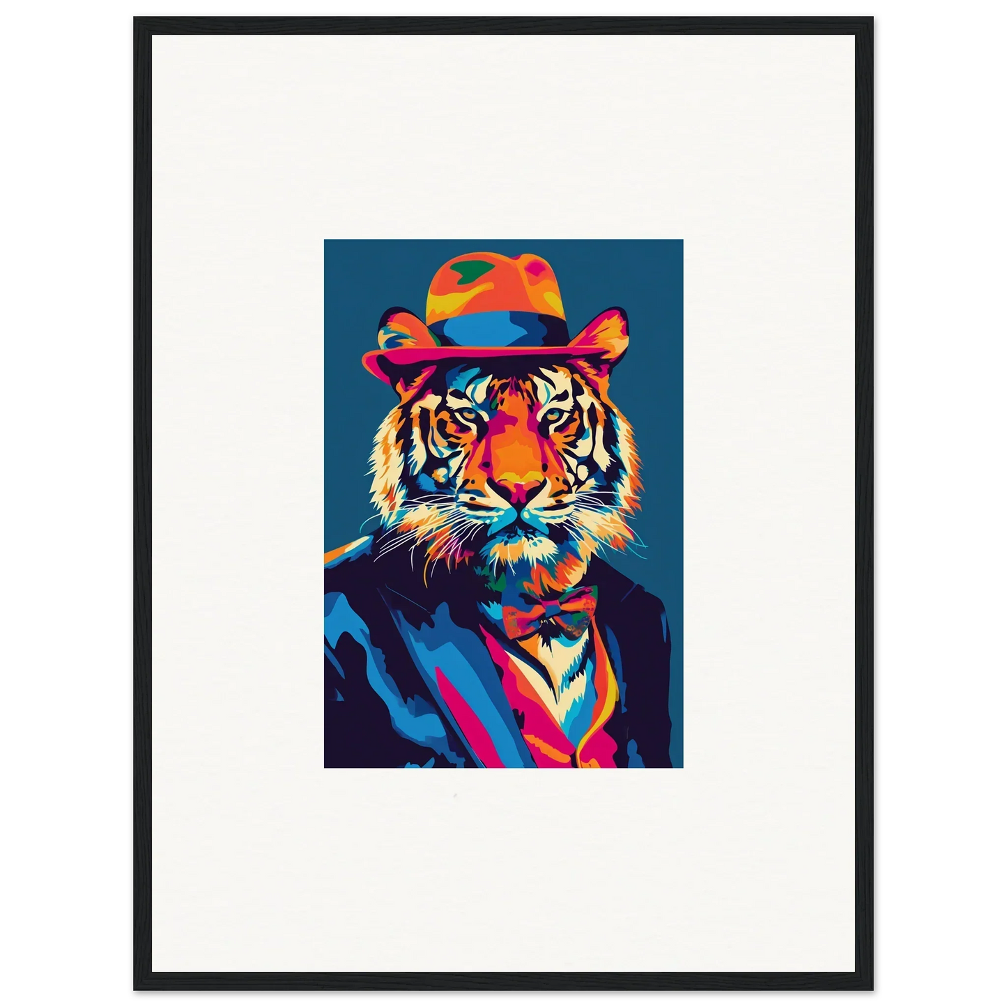 Colorful Pop Art Tiger in Fedora, a Psychedelic Regal Touch for Room Decor