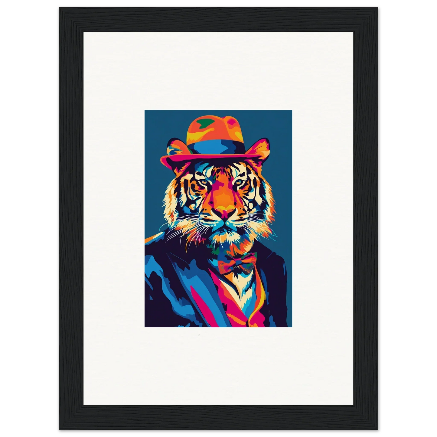Colorful Pop Art-style Tiger in Hat and Suit for Psychedelic Regal Room Decor