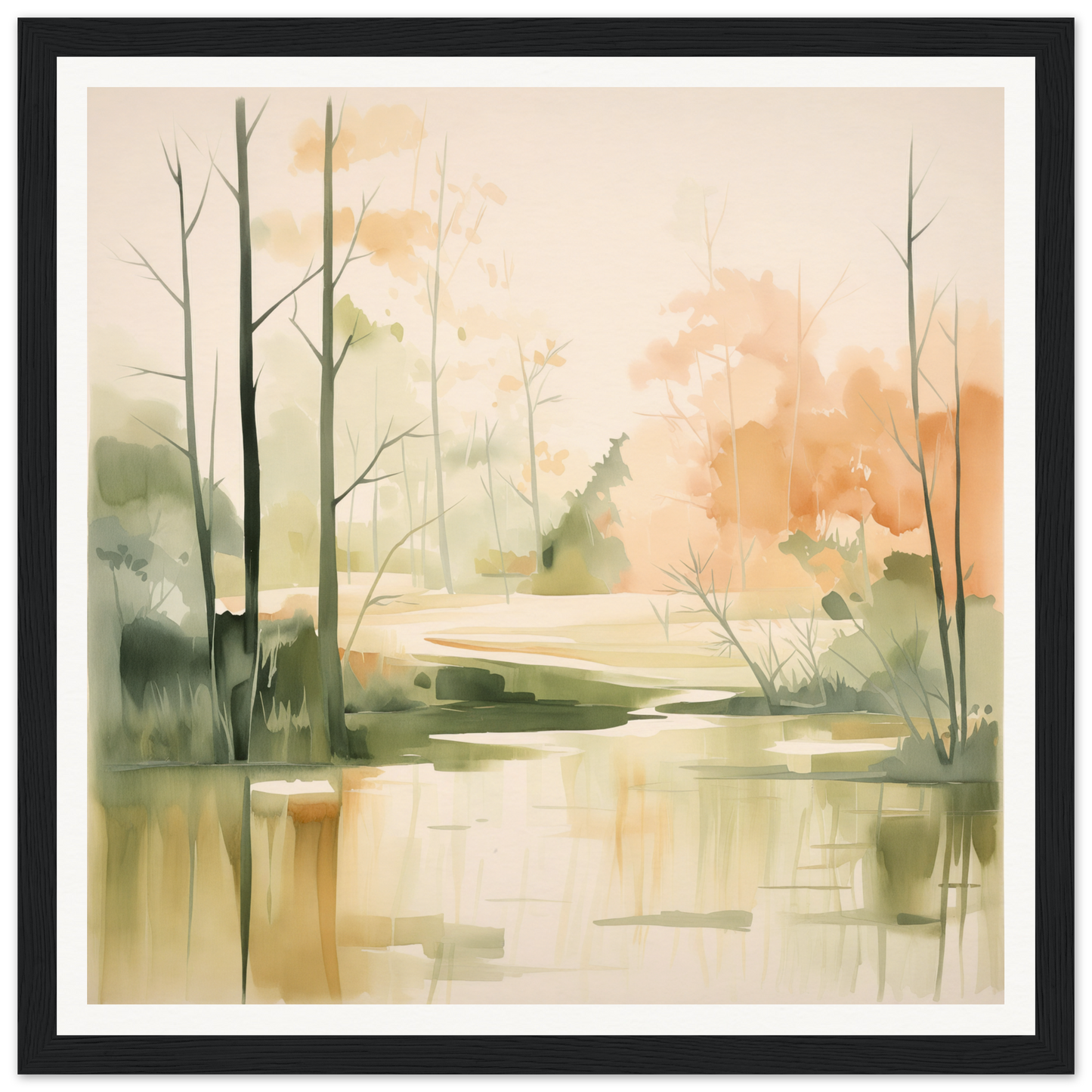 Watercolor painting of a tranquil forest pond in Subtle Wonderland Flutter design