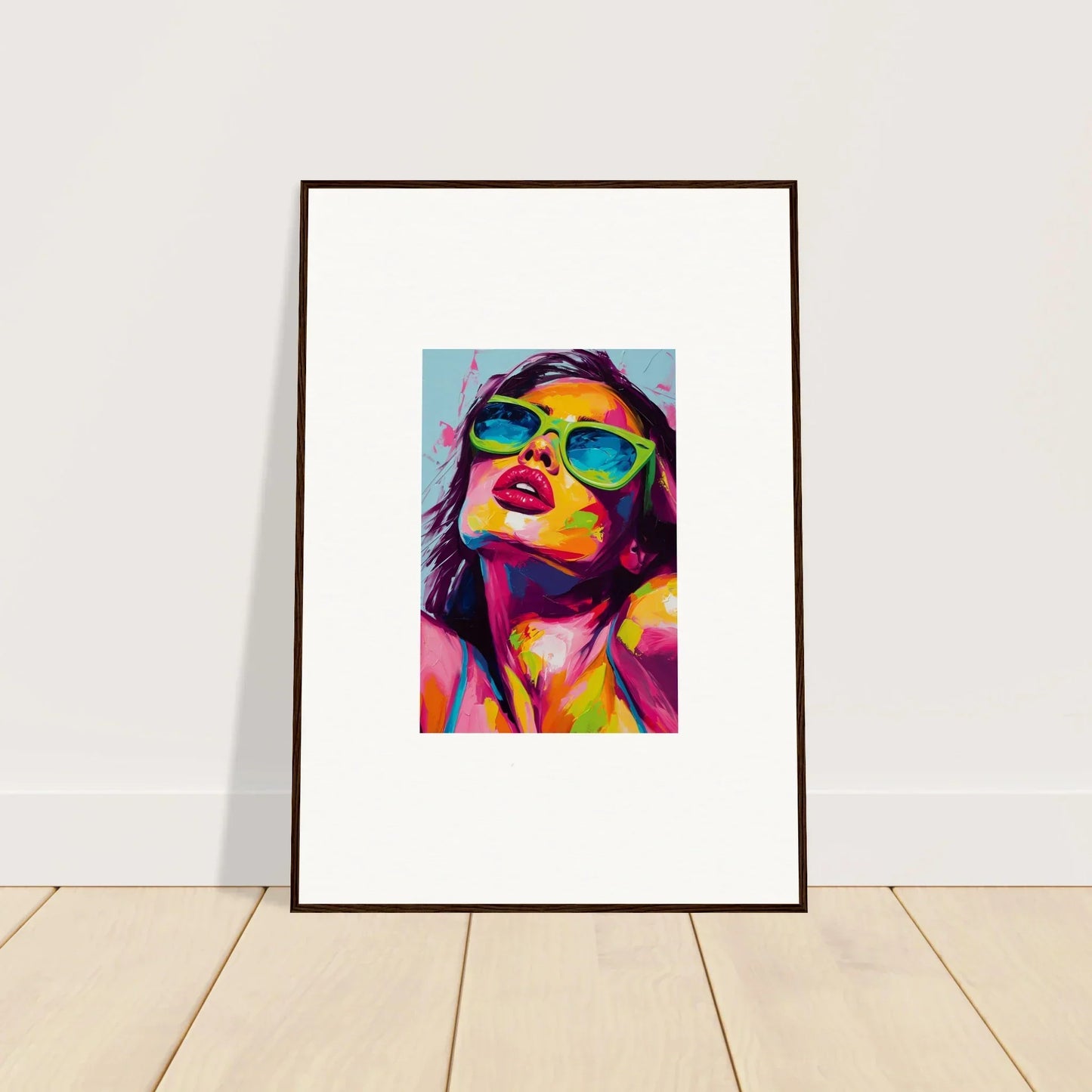 Framed colorful pop art portrait for vibrant room decor in the Chromatic Sanctuary