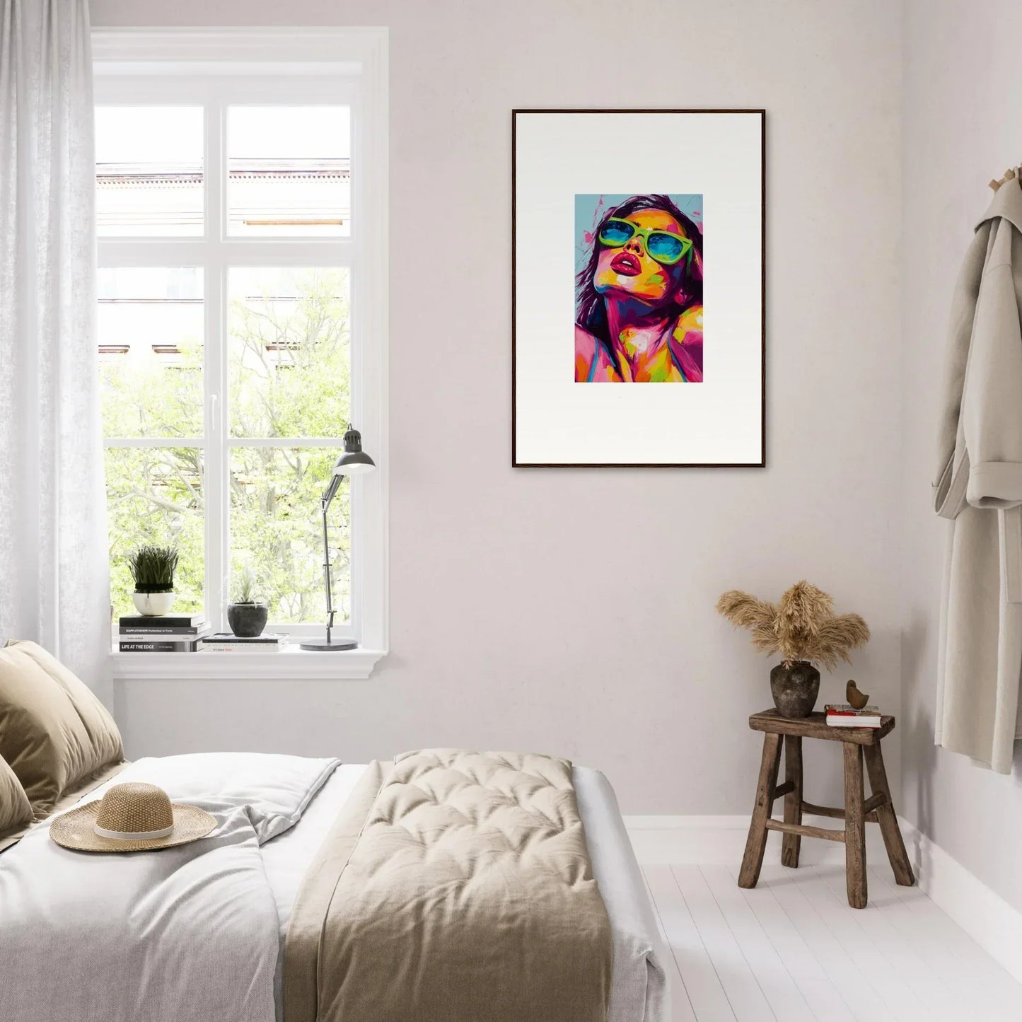 Colorful pop art portrait with sunglasses, perfect for chromatic sanctuary room decor