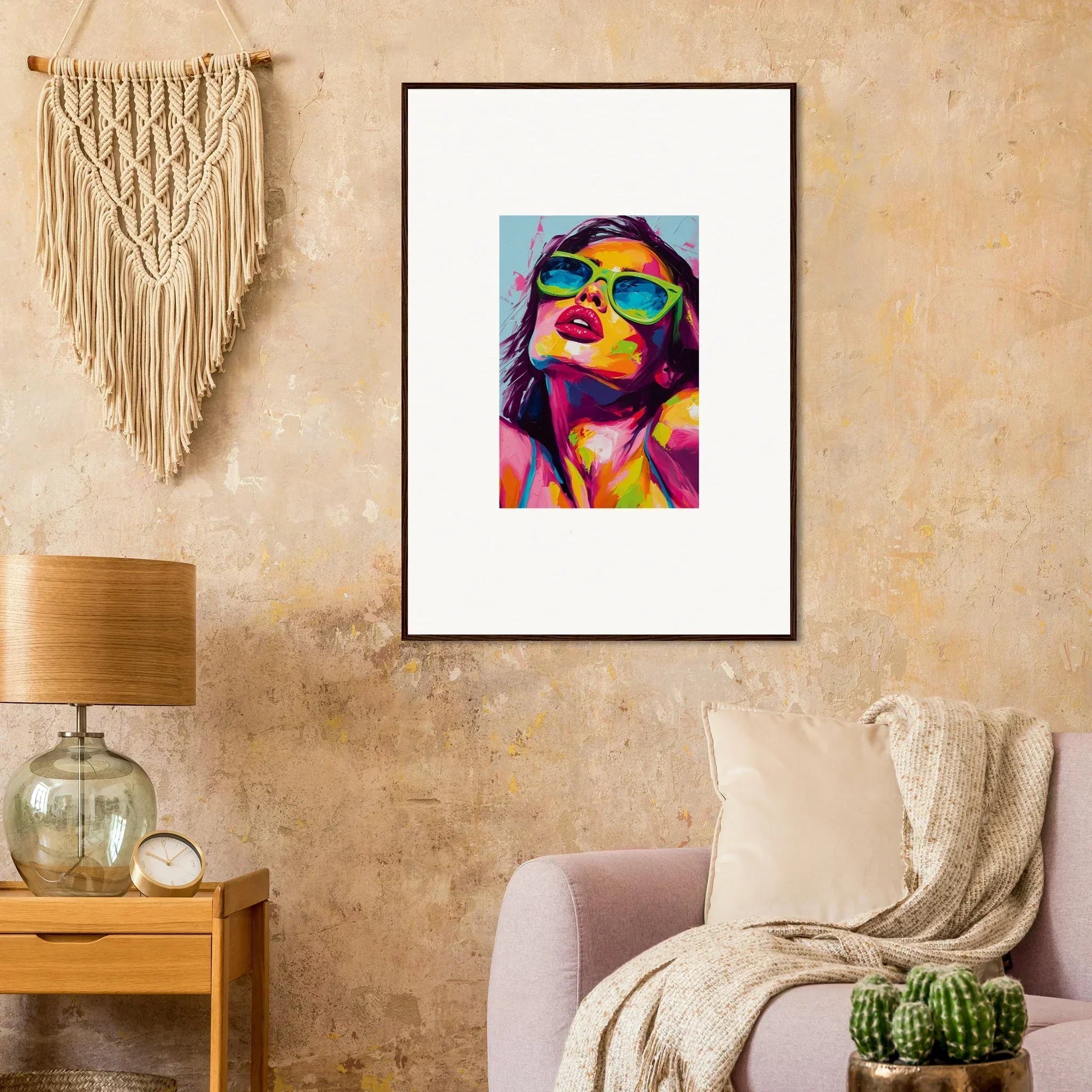 Colorful pop art portrait with sunglasses for a stylish chromatic sanctuary wall decor