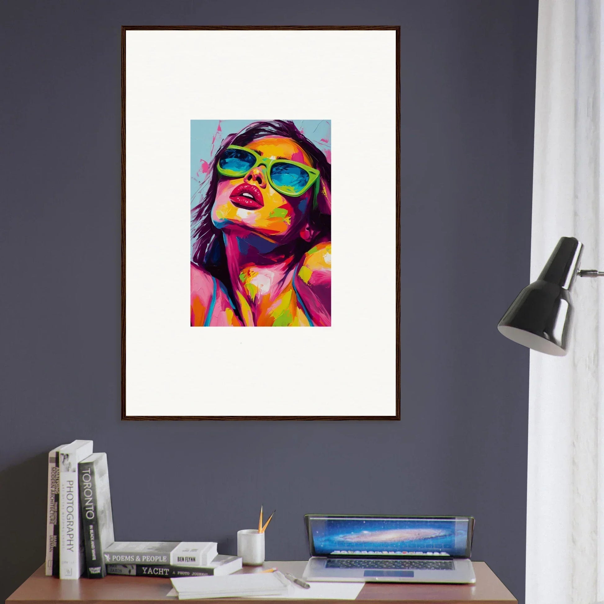 Colorful pop art portrait in sunglasses for Chromatic Sanctuary room decor