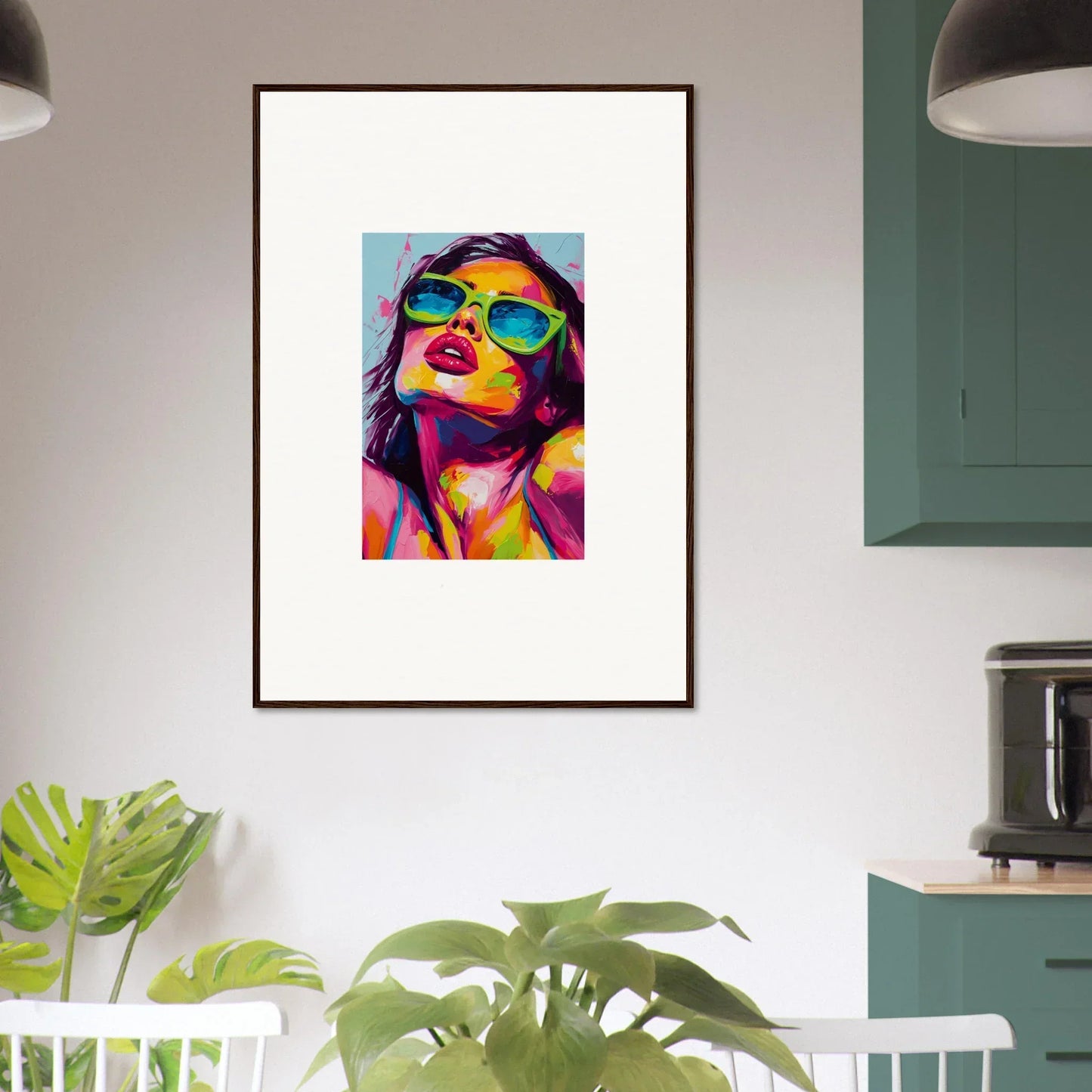 Colorful pop art portrait with sunglasses for a vibrant chromatic sanctuary room decor