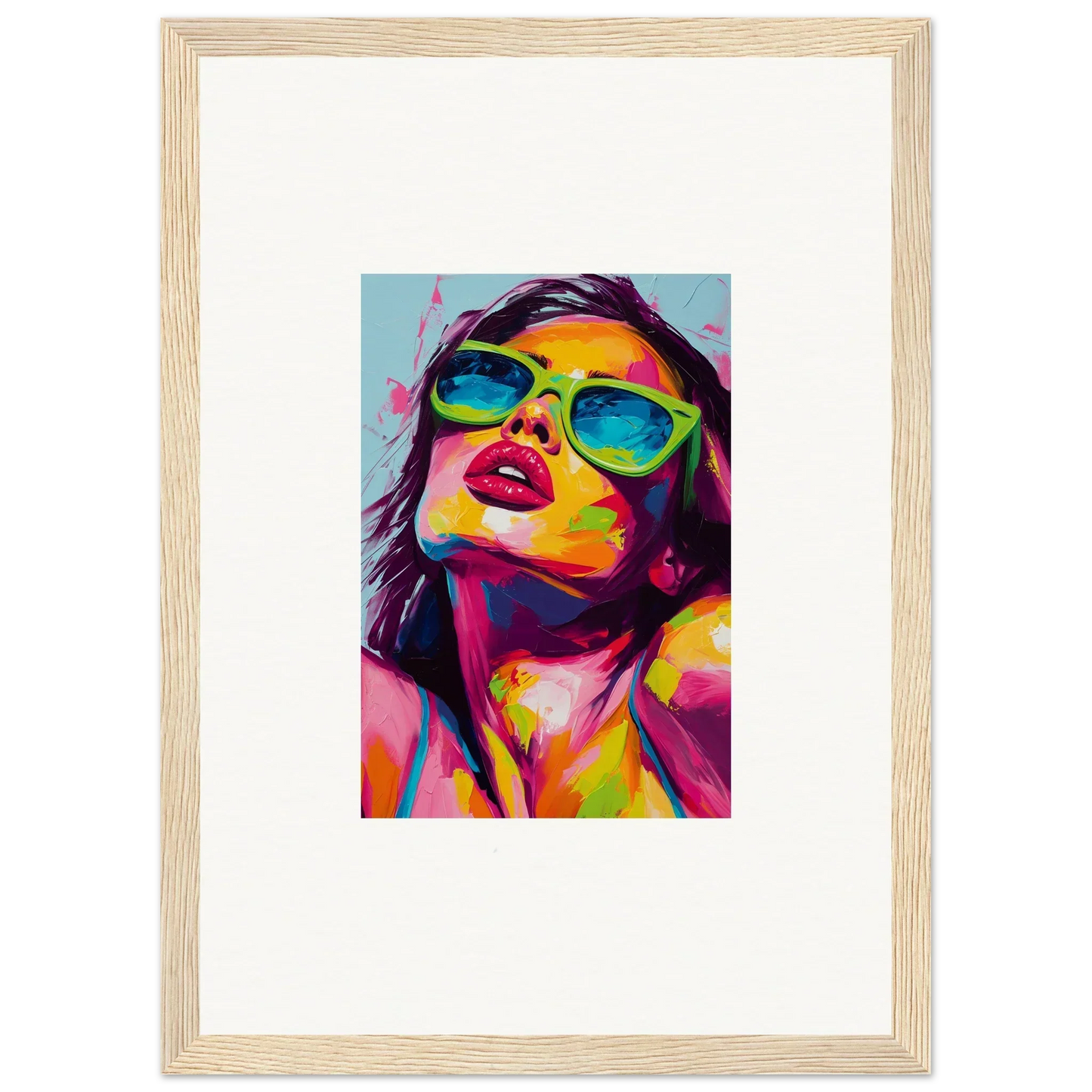 Colorful pop art portrait with sunglasses for a Chromatic Sanctuary room decor