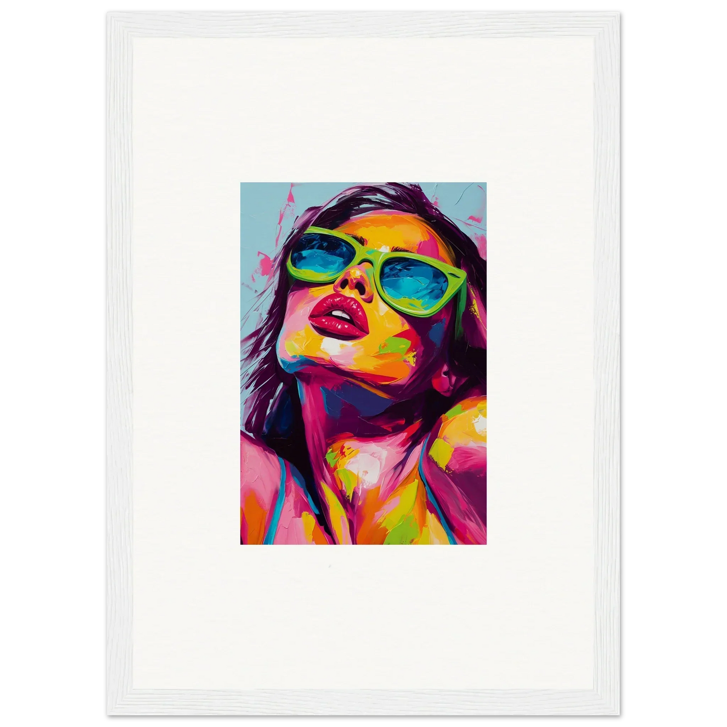 Colorful pop art portrait with sunglasses for modern room decor in Chromatic Sanctuary
