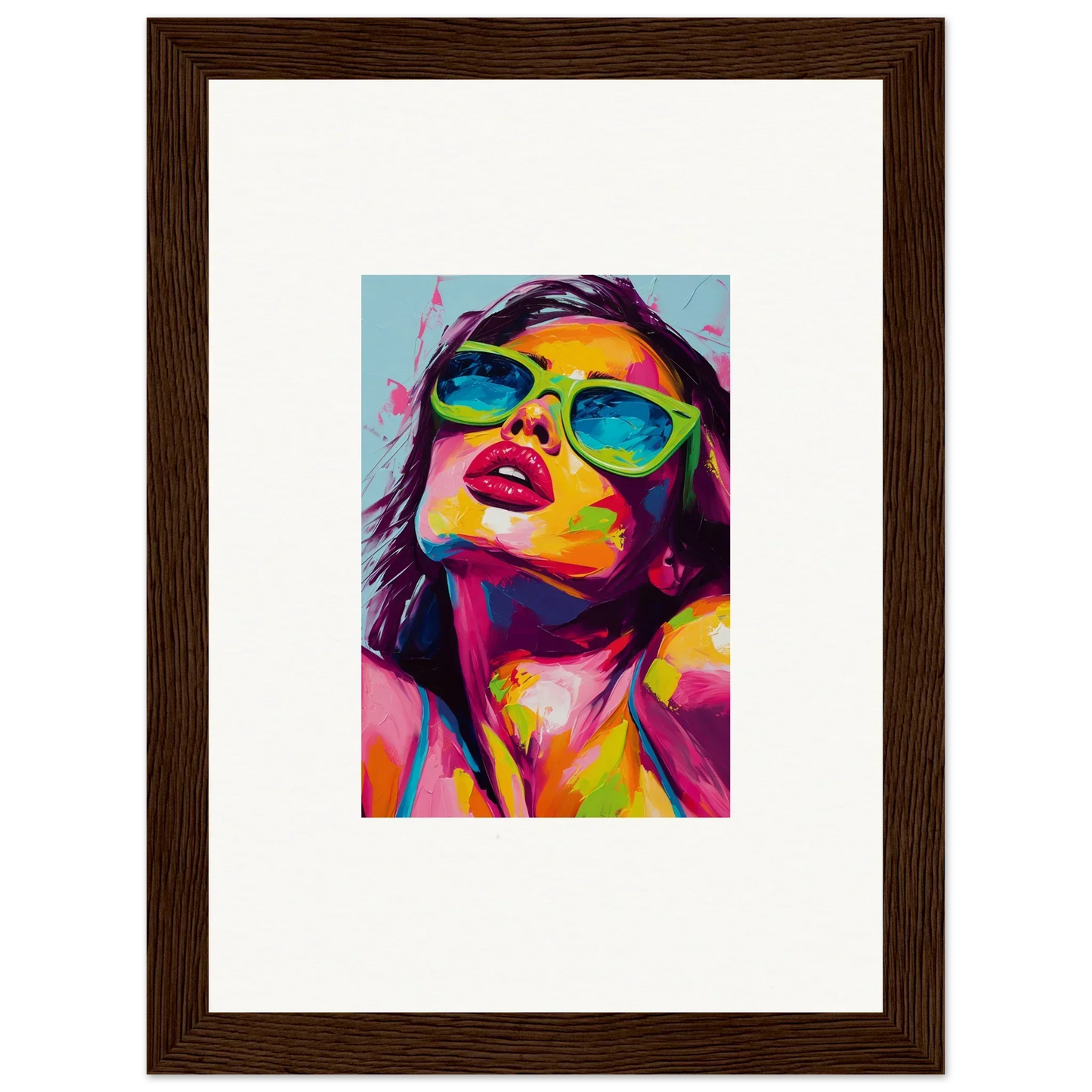 Colorful pop art portrait with sunglasses for vibrant room decor in Chromatic Sanctuary